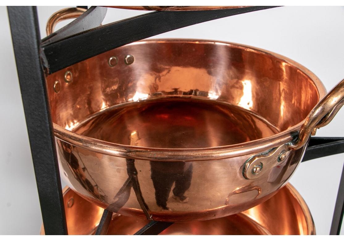 Large and Fine Collection of Antique Copper Cooking Vessels on Iron Étagères 6