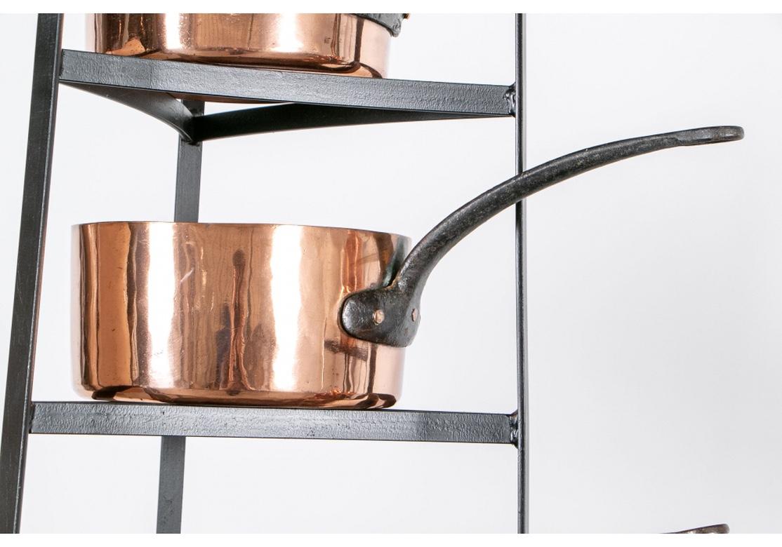 Large and Fine Collection of Antique Copper Cooking Vessels on Iron Étagères 11