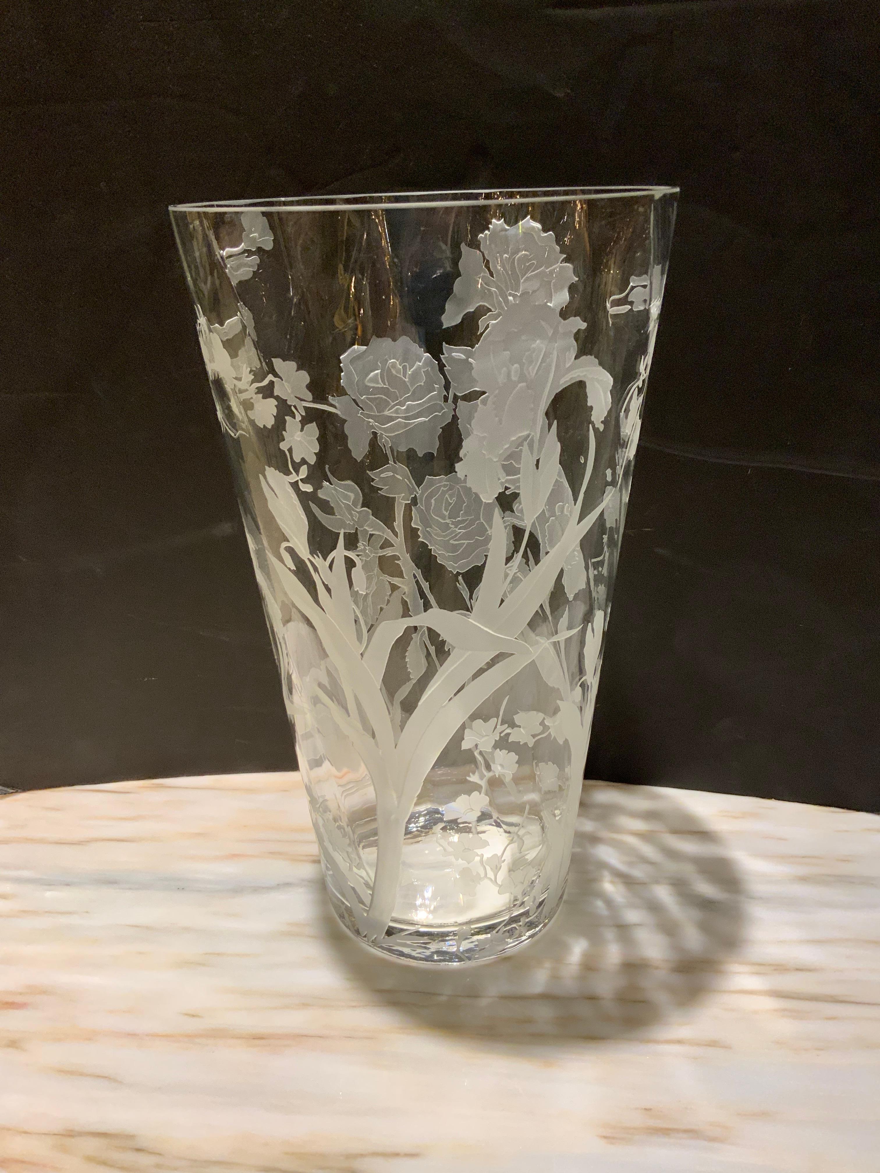 Large and Fine Crystal Etched Vase, French 1