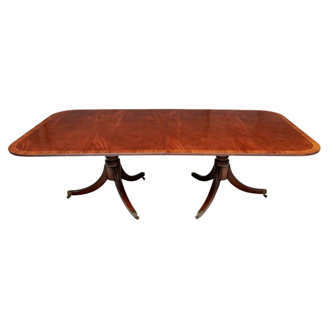 Large And Fine Double Pedestal Banded Mahogany Dining Table For Sale
