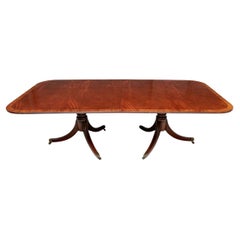 Vintage Large And Fine Double Pedestal Banded Mahogany Dining Table