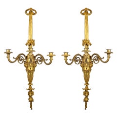 Large and Fine Pair of Henri Vian French Ormolu Three-Light Wall Light Sconces