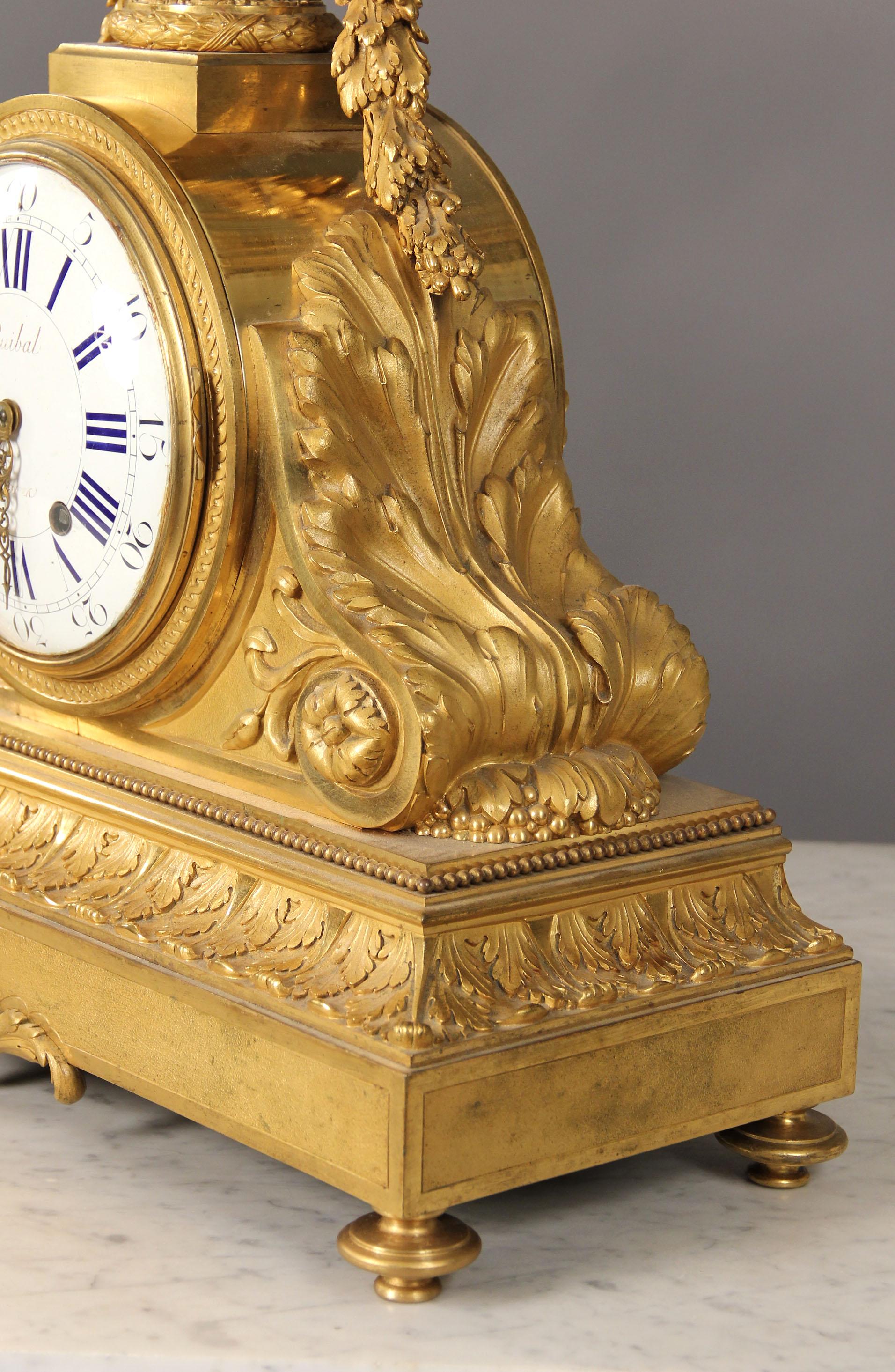 French Large and Fine Quality Late 19th Century Gilt Bronze Mantle Clock, Guibal Paris