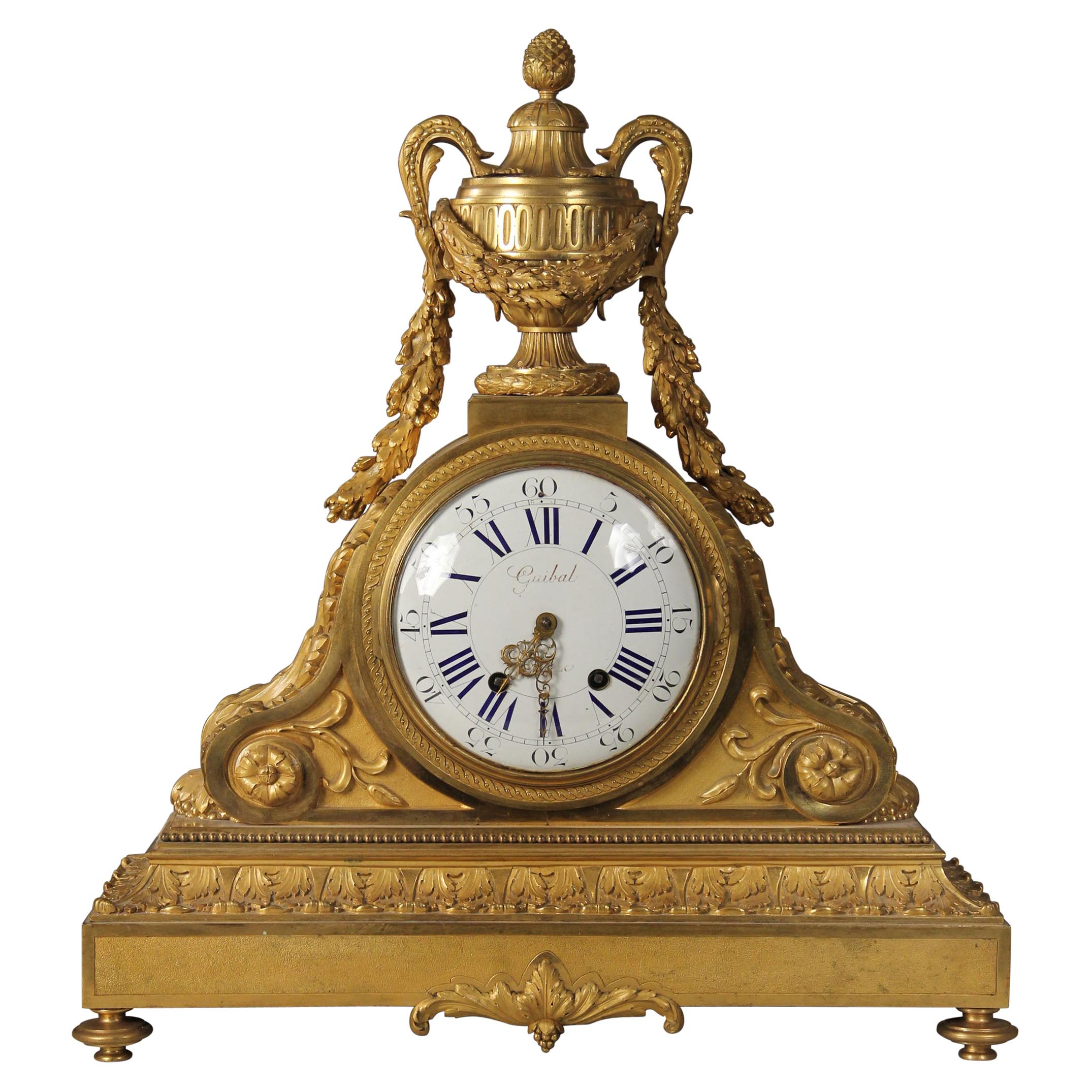 Large and Fine Quality Late 19th Century Gilt Bronze Mantle Clock, Guibal Paris