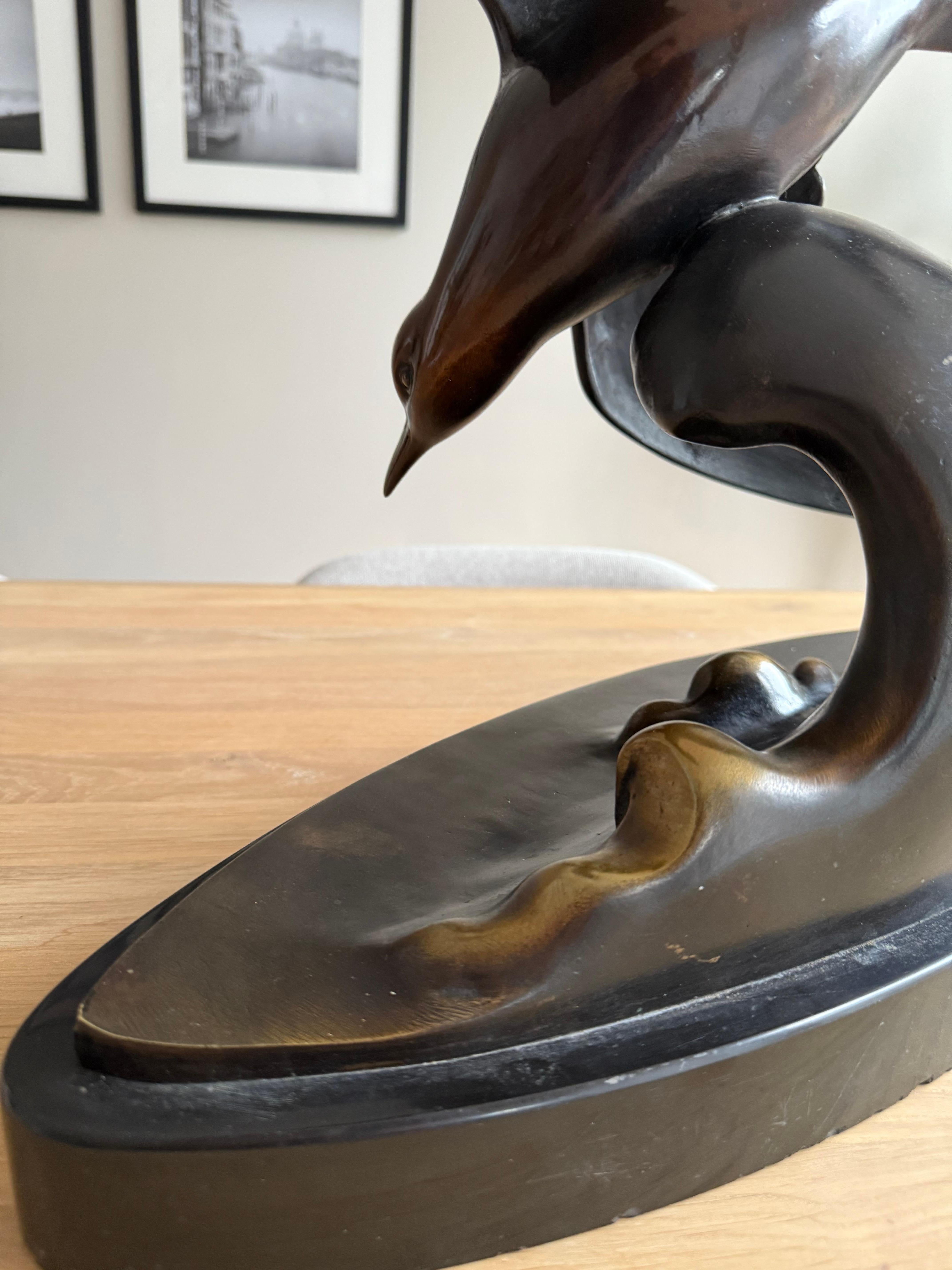 Large and Graceful Art Deco Bronze / Marble Seagull Bird Sculpture by Lorino For Sale 9