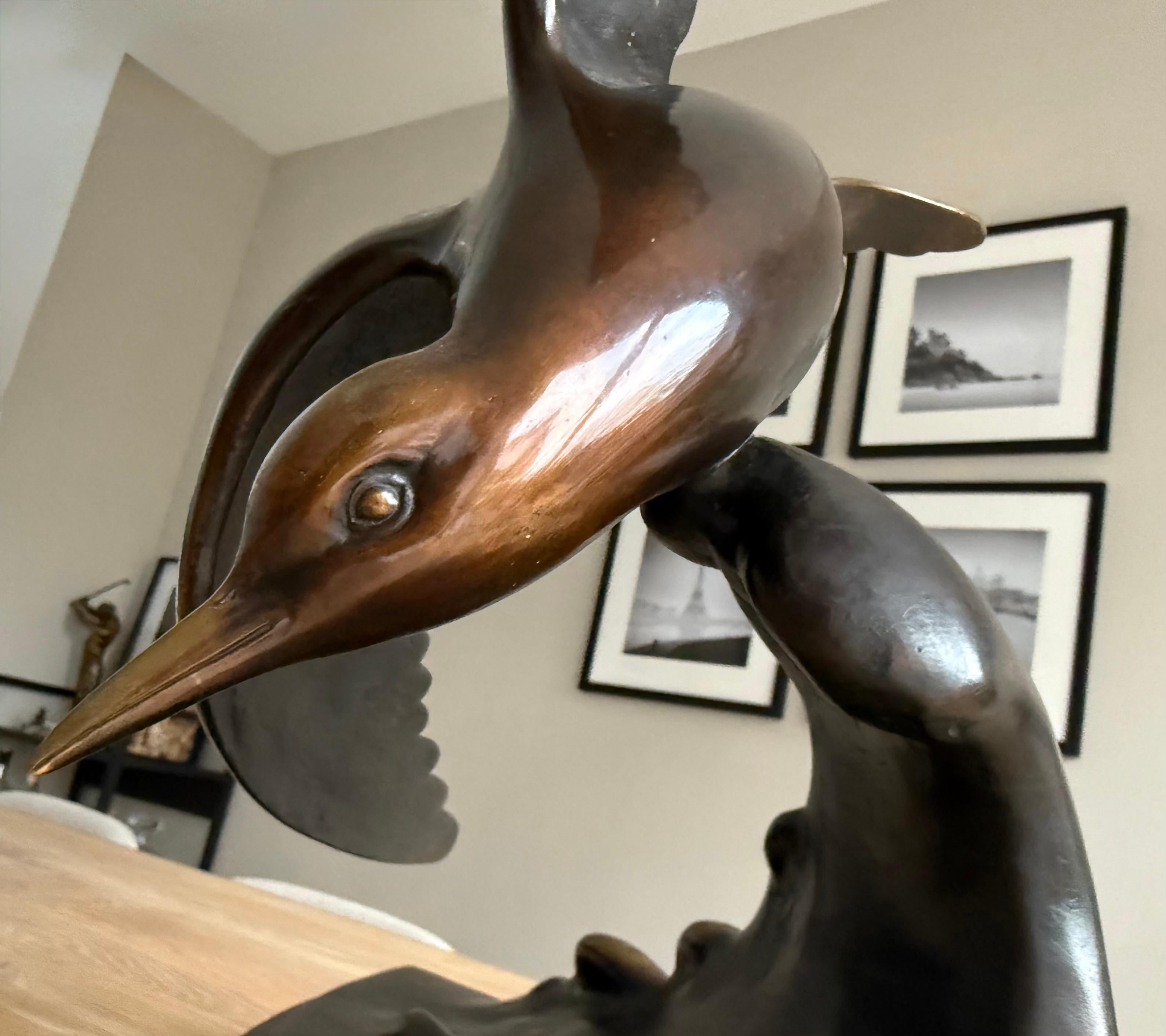 Large and Graceful Art Deco Bronze / Marble Seagull Bird Sculpture by Lorino For Sale 4