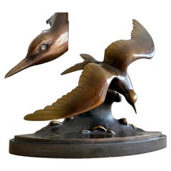 Large and Graceful Art Deco Bronze / Marble Seagull Bird Sculpture by Lorino