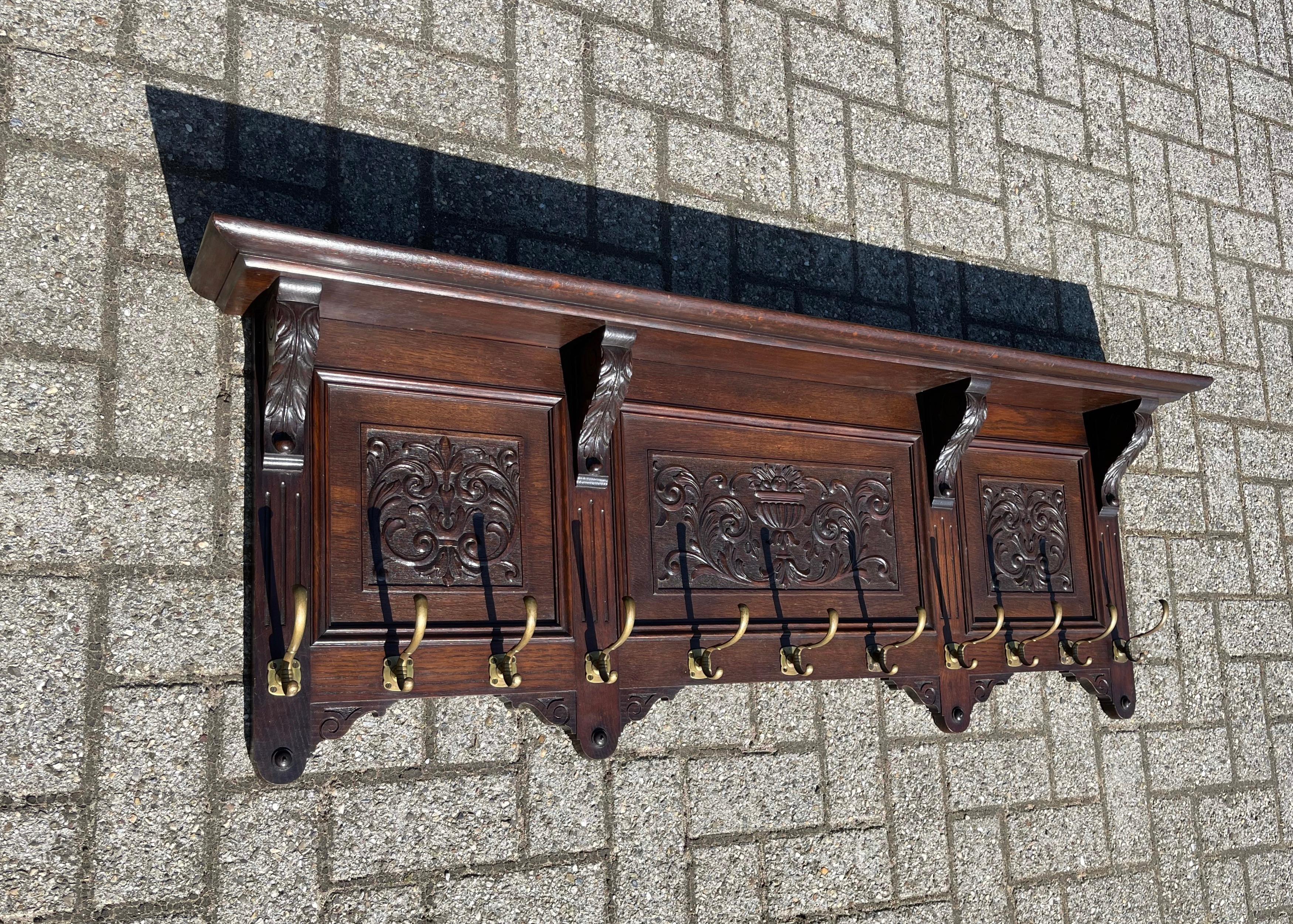 Large and Great Design Antique Wall Coat Rack with Perfect Hand Carved Details For Sale 5