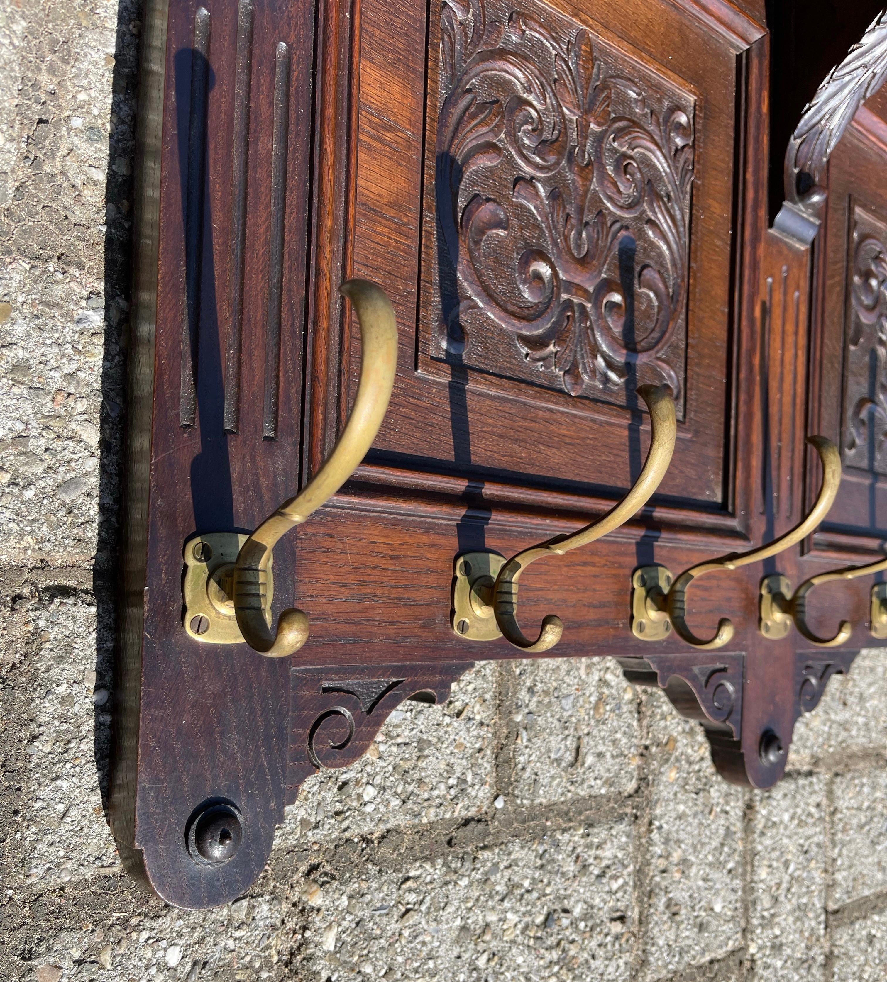 Large and Great Design Antique Wall Coat Rack with Perfect Hand Carved Details For Sale 8