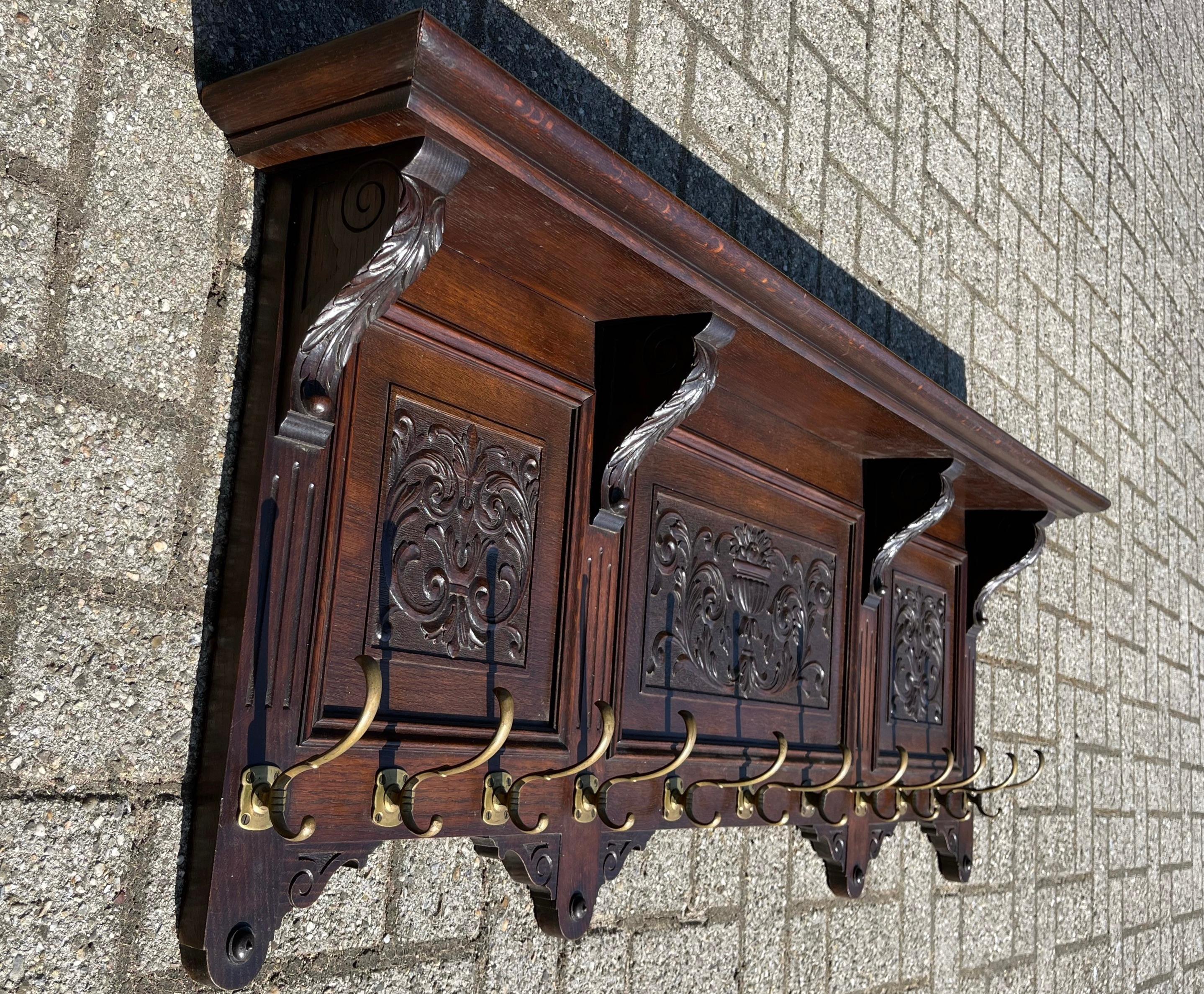 Large and Great Design Antique Wall Coat Rack with Perfect Hand Carved Details For Sale 9