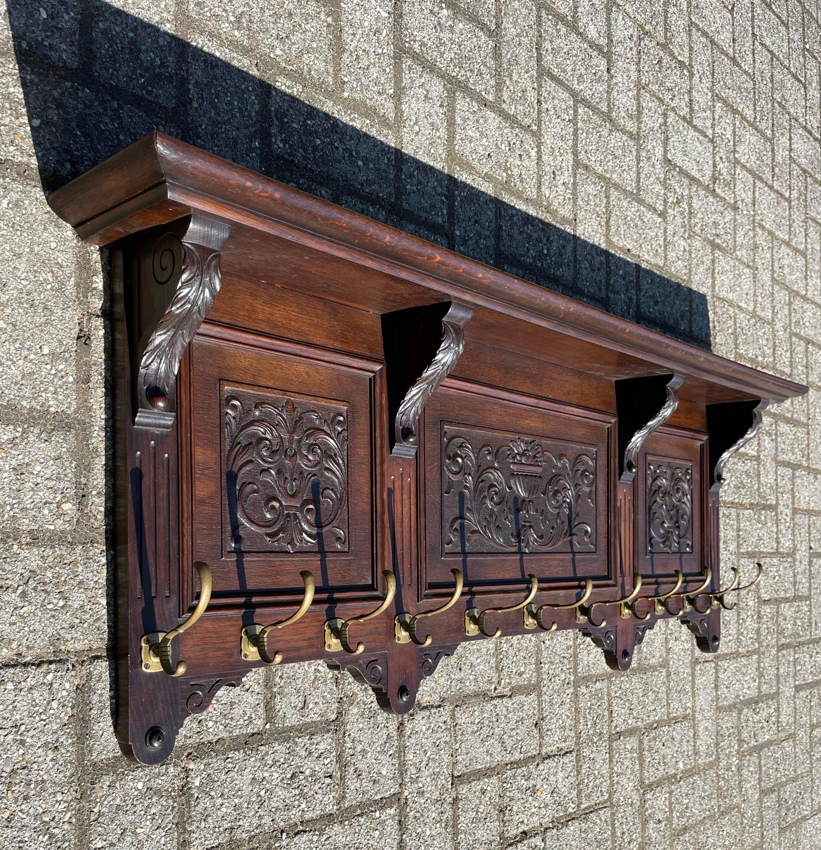 Large and Great Design Antique Wall Coat Rack with Perfect Hand Carved Details For Sale 10