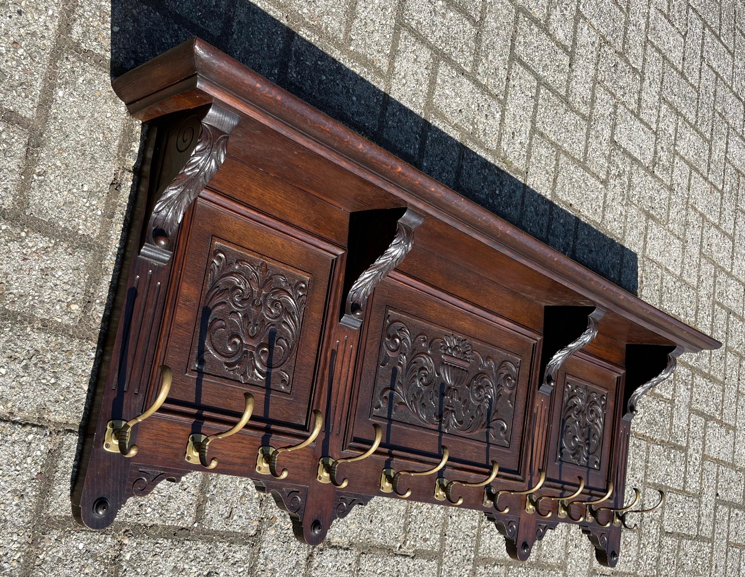Large and Great Design Antique Wall Coat Rack with Perfect Hand Carved Details For Sale 11
