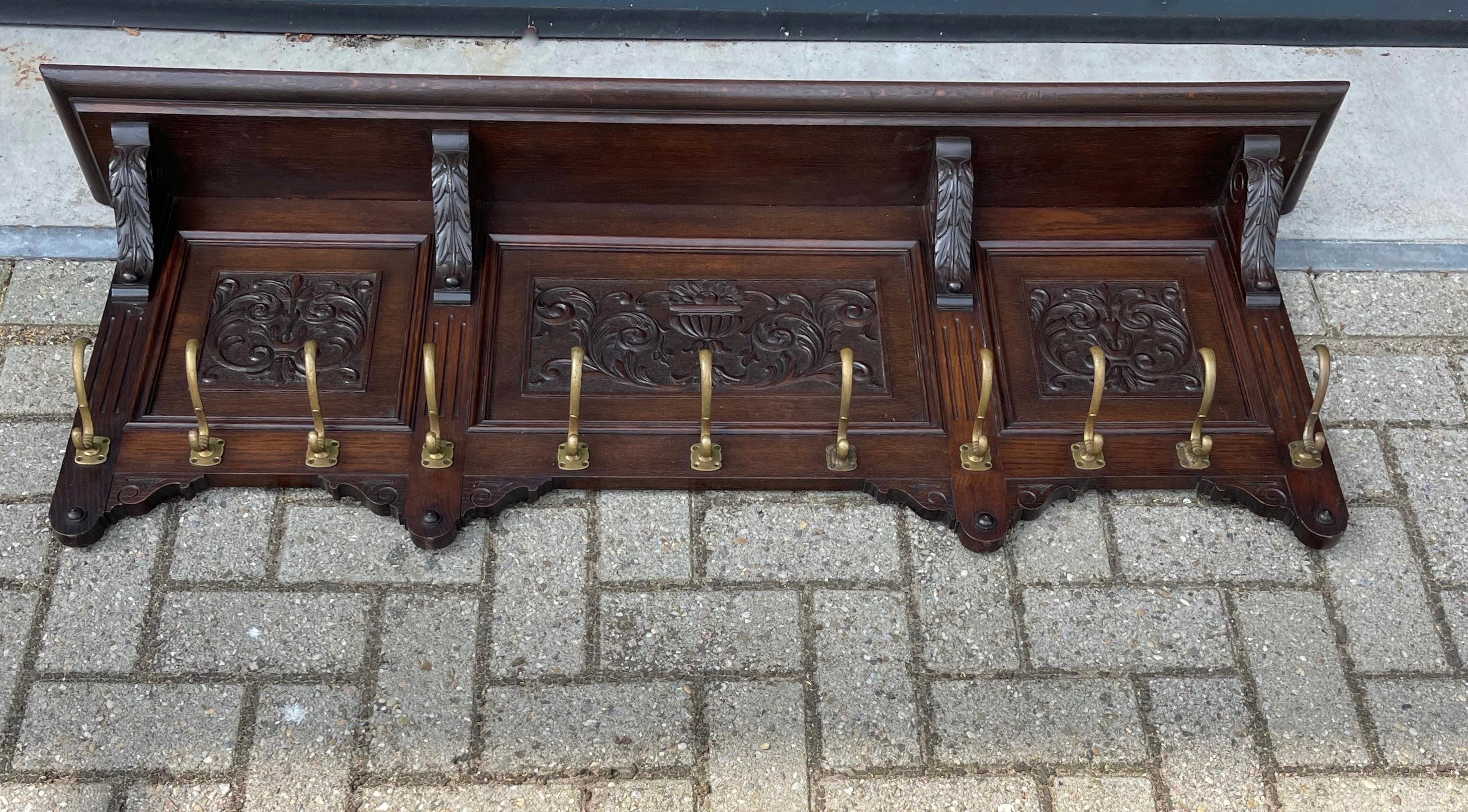 Renaissance Revival Large and Great Design Antique Wall Coat Rack with Perfect Hand Carved Details For Sale