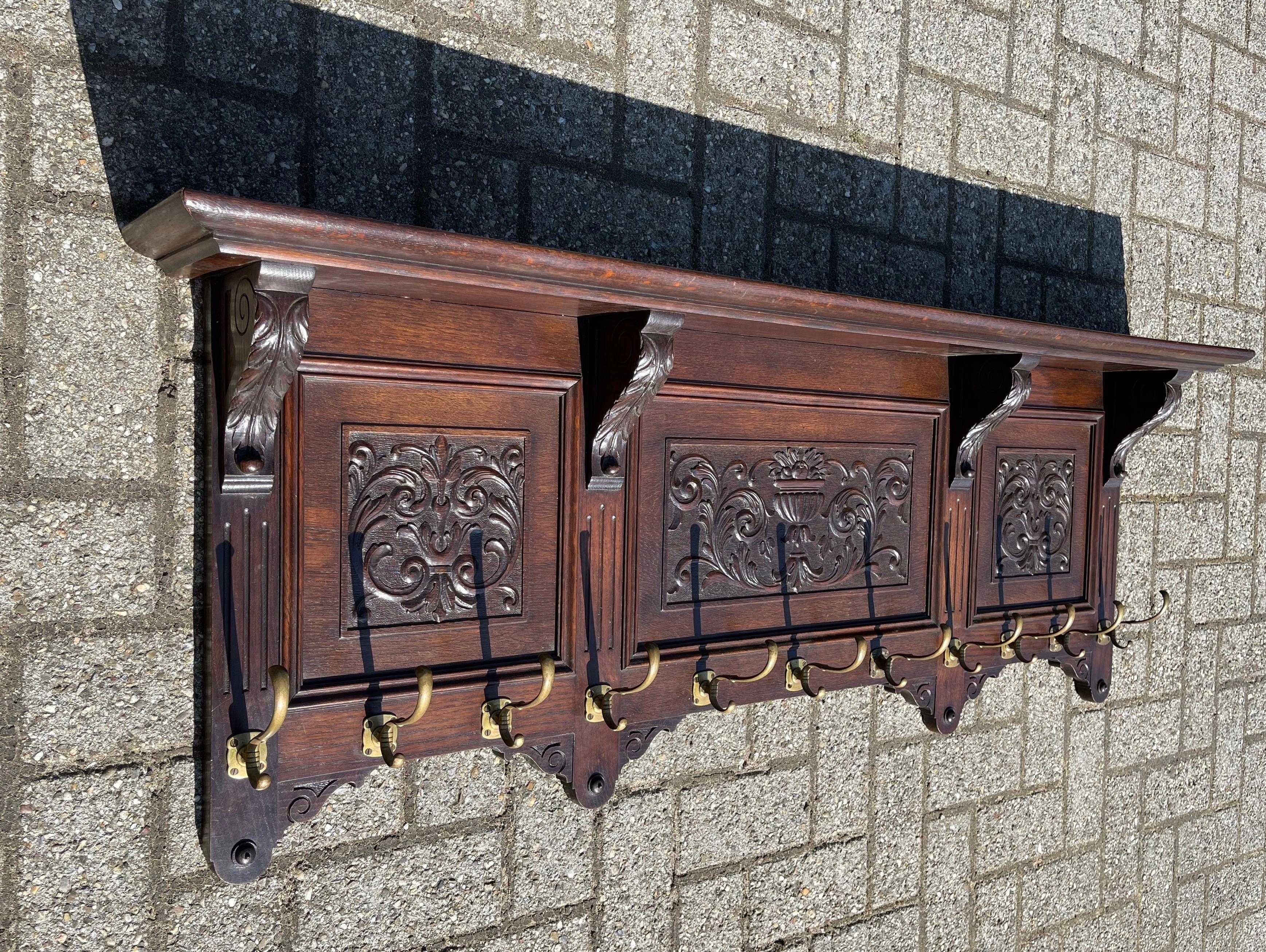 European Large and Great Design Antique Wall Coat Rack with Perfect Hand Carved Details For Sale
