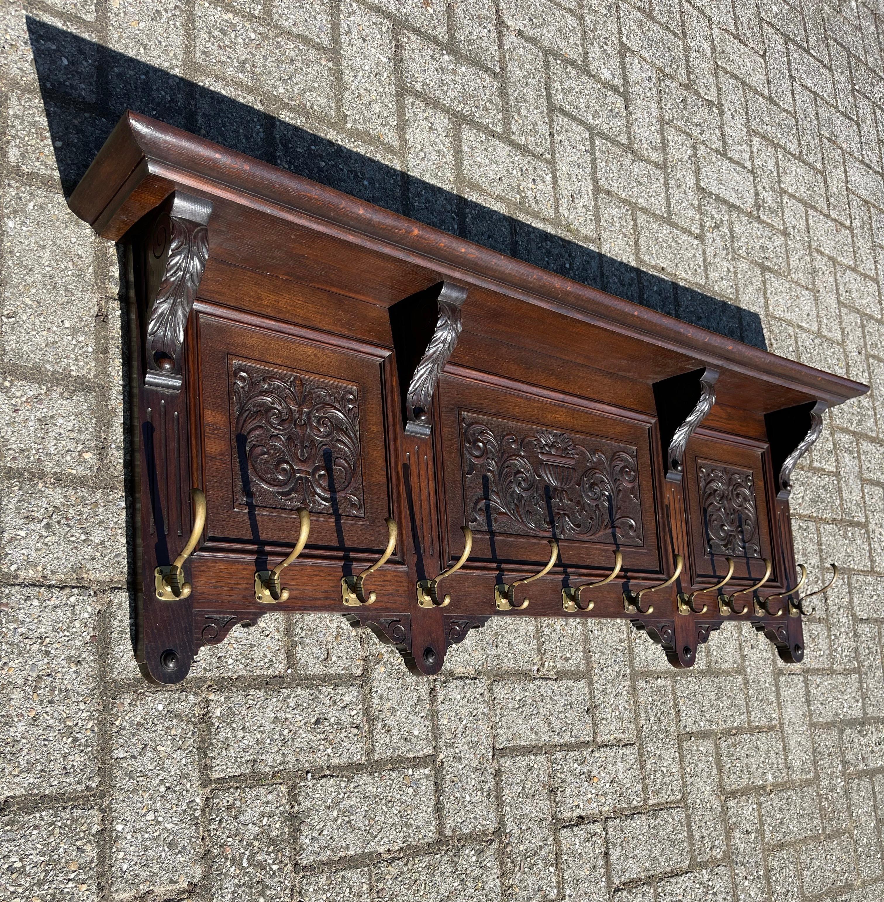 Cast Large and Great Design Antique Wall Coat Rack with Perfect Hand Carved Details For Sale