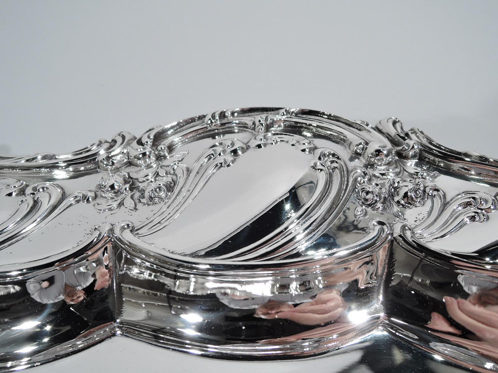 Large and Heavy Antique Gorham Sterling Silver Footed Tea Tray In Excellent Condition In New York, NY