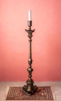 Large and heavy candlestick made of brass H 122.5 cm