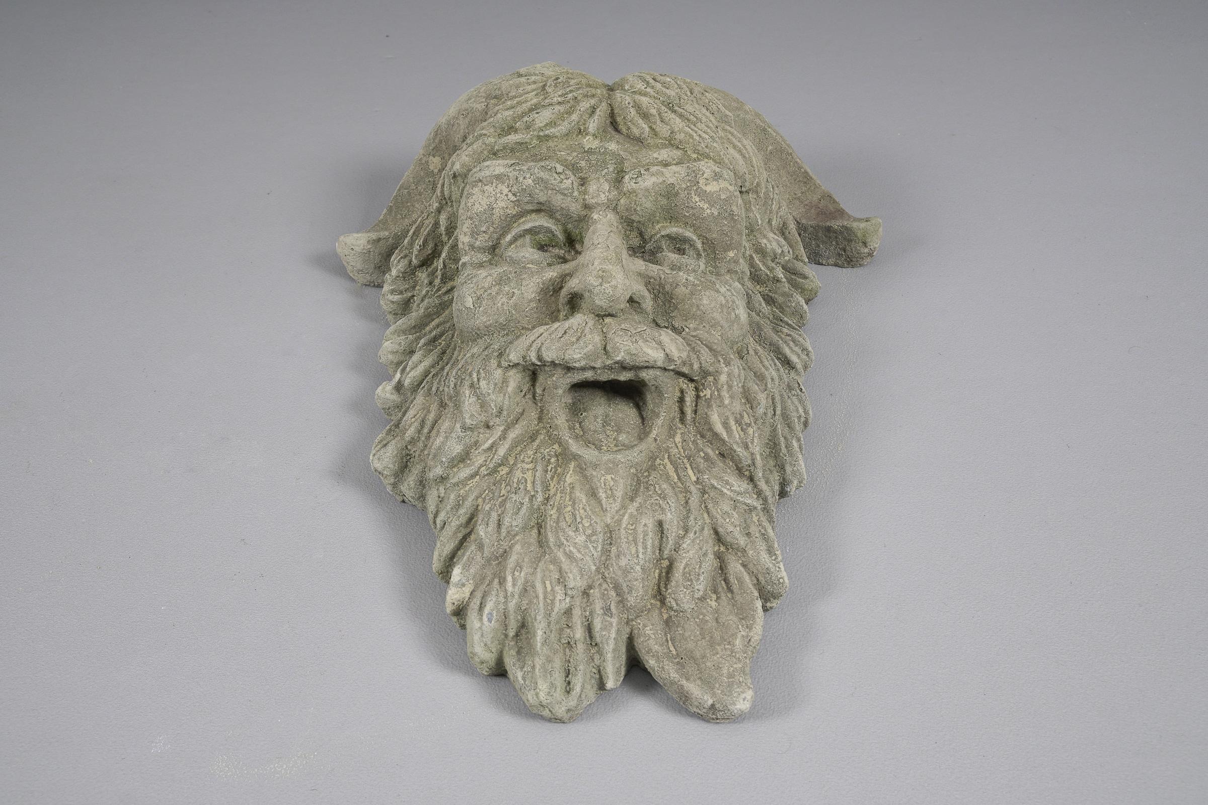 Italian Large and Heavy Devil Wall Mask in Concrete, 1930s Art Deco For Sale