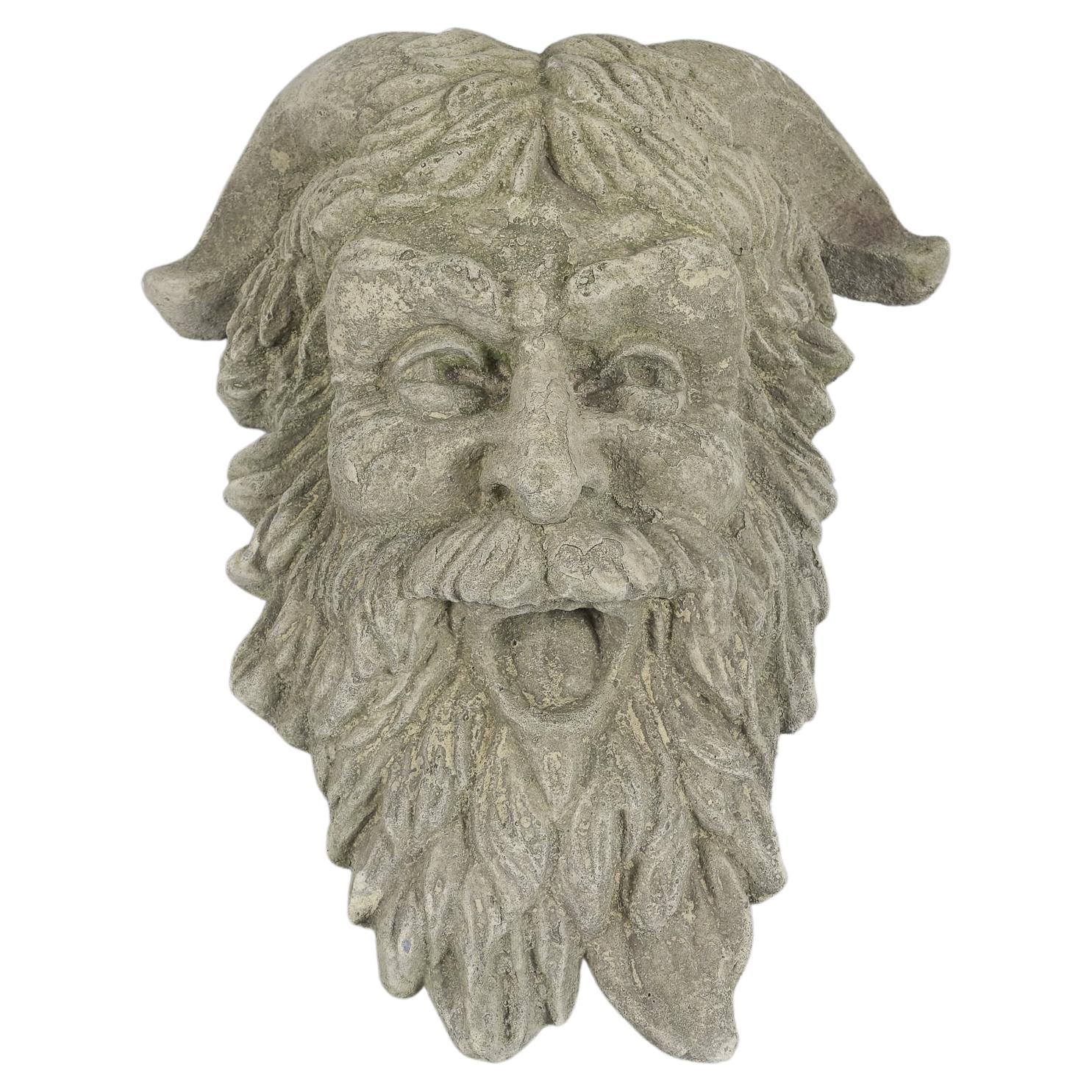 Large and Heavy Devil Wall Mask in Concrete, 1930s Art Deco For Sale