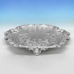 Large and heavy early Victorian sterling silver salver made in 1837 by Barnards