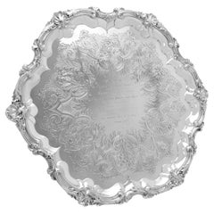Large and heavy early Victorian sterling silver salver made in 1837 by Barnards