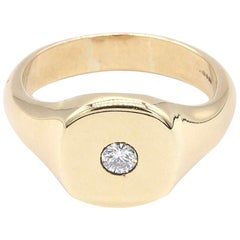 Large and Heavy Gentlemans 9 Kt Yellow Gold and Solitaire Diamond Signet Ring