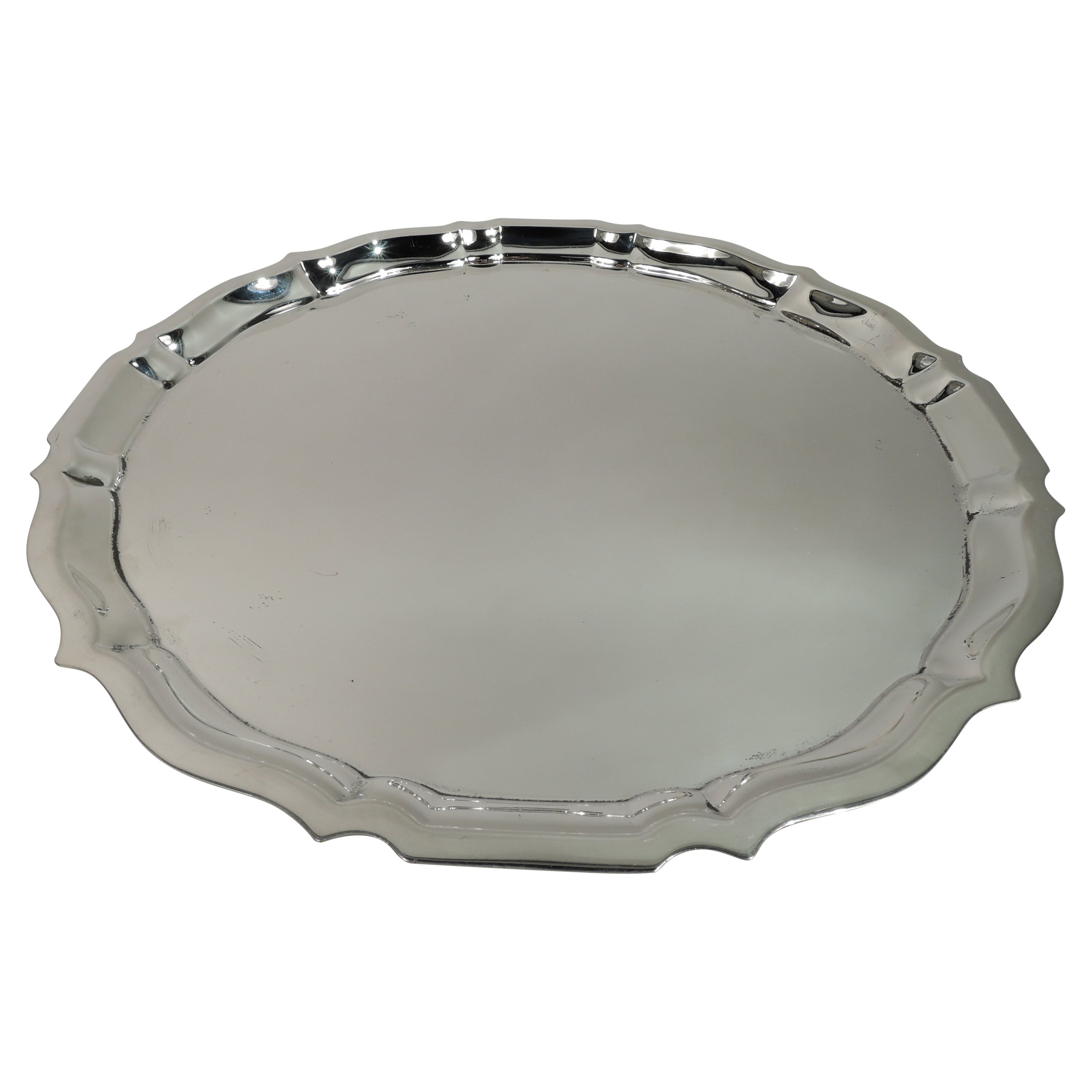Bandeja de servir grande y pesada de plata de ley Gorham Chippendale