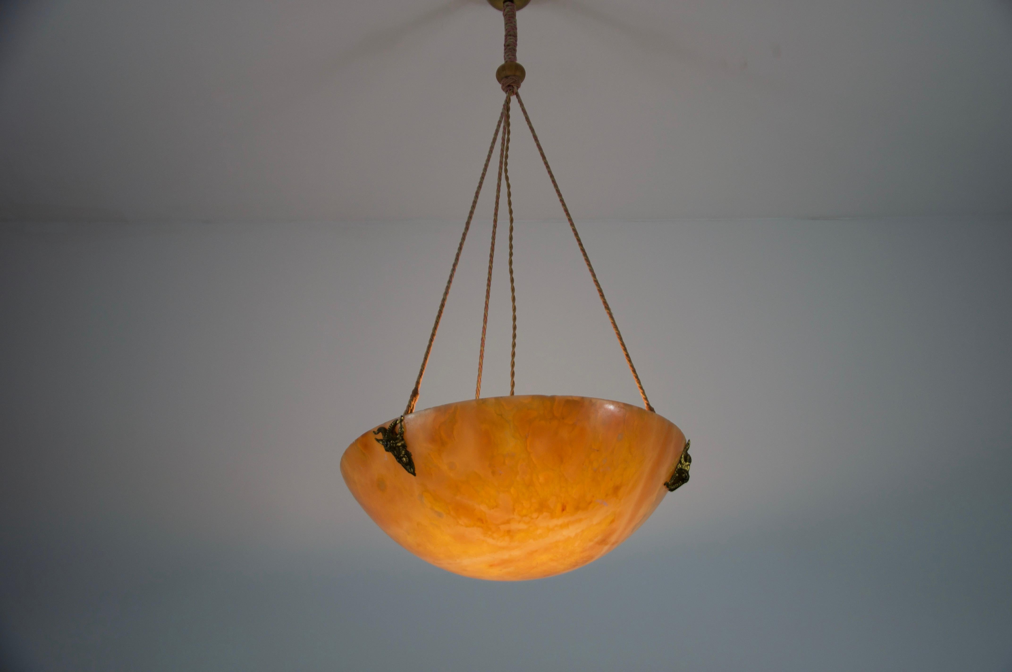 Large and Heavy Hand Carved Alabaster Ceiling Lamp, 1930s, Germany For Sale 6