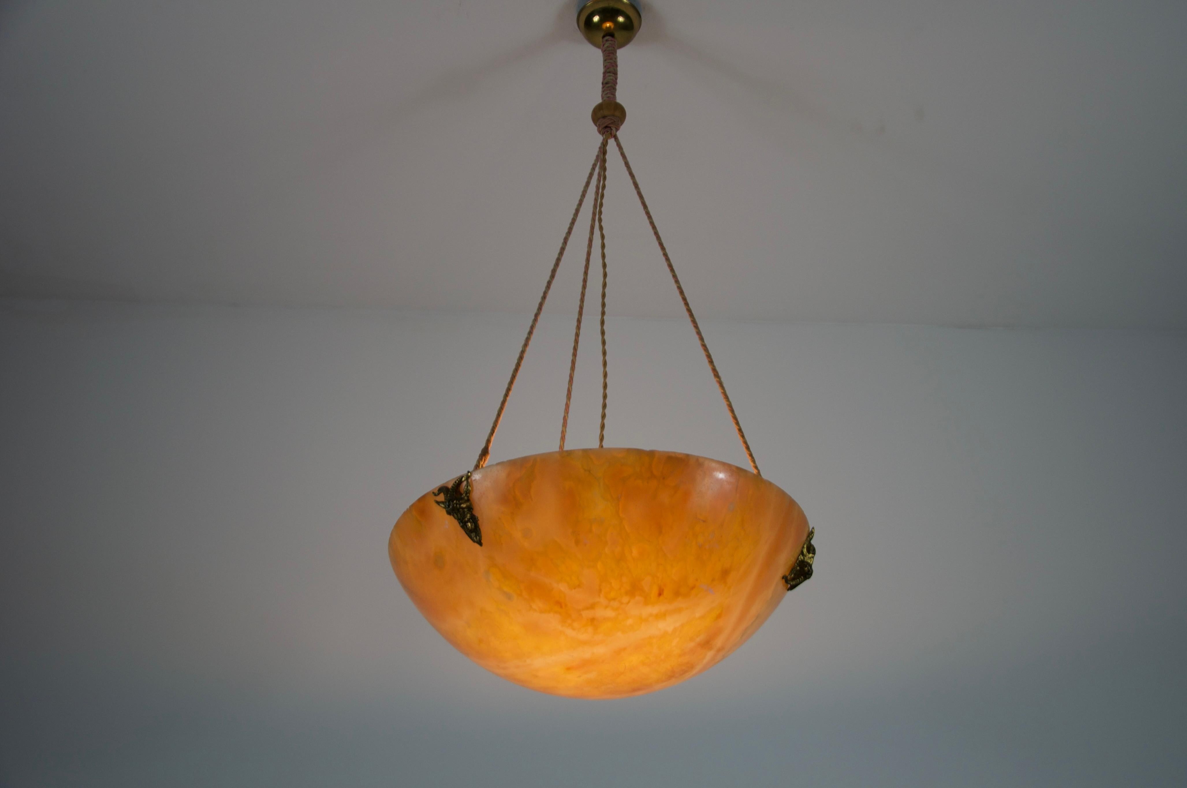 Large and Heavy Hand Carved Alabaster Ceiling Lamp, 1930s, Germany For Sale 7