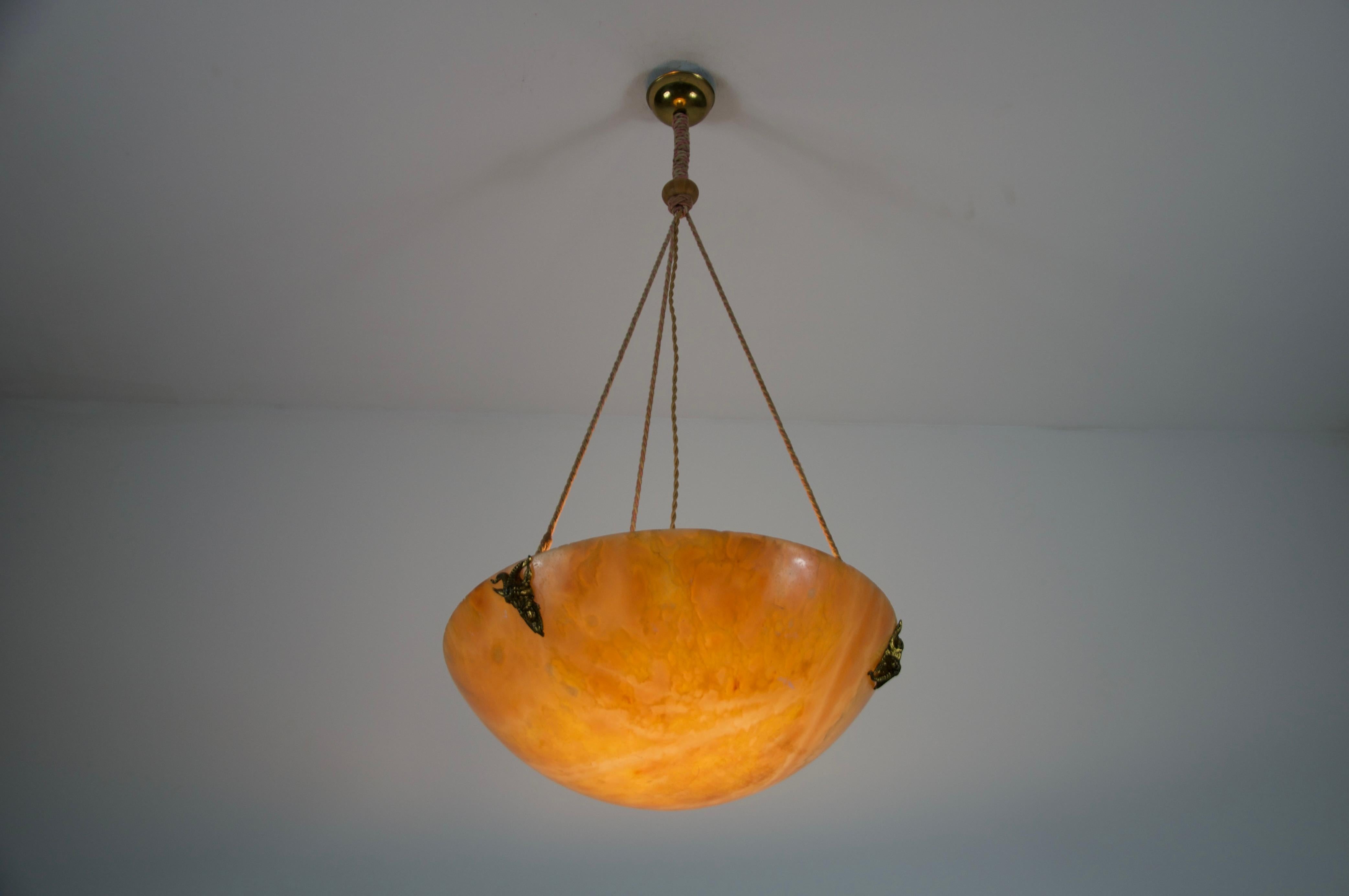 Large and Heavy Hand Carved Alabaster Ceiling Lamp, 1930s, Germany For Sale 8