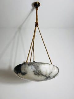 Large and Heavy Hand Carved Alabaster Ceiling Lamp, 1930s, Germany
