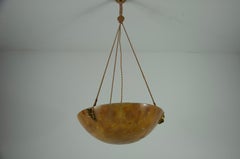 Large and Heavy Hand Carved Alabaster Ceiling Lamp, 1930s, Germany