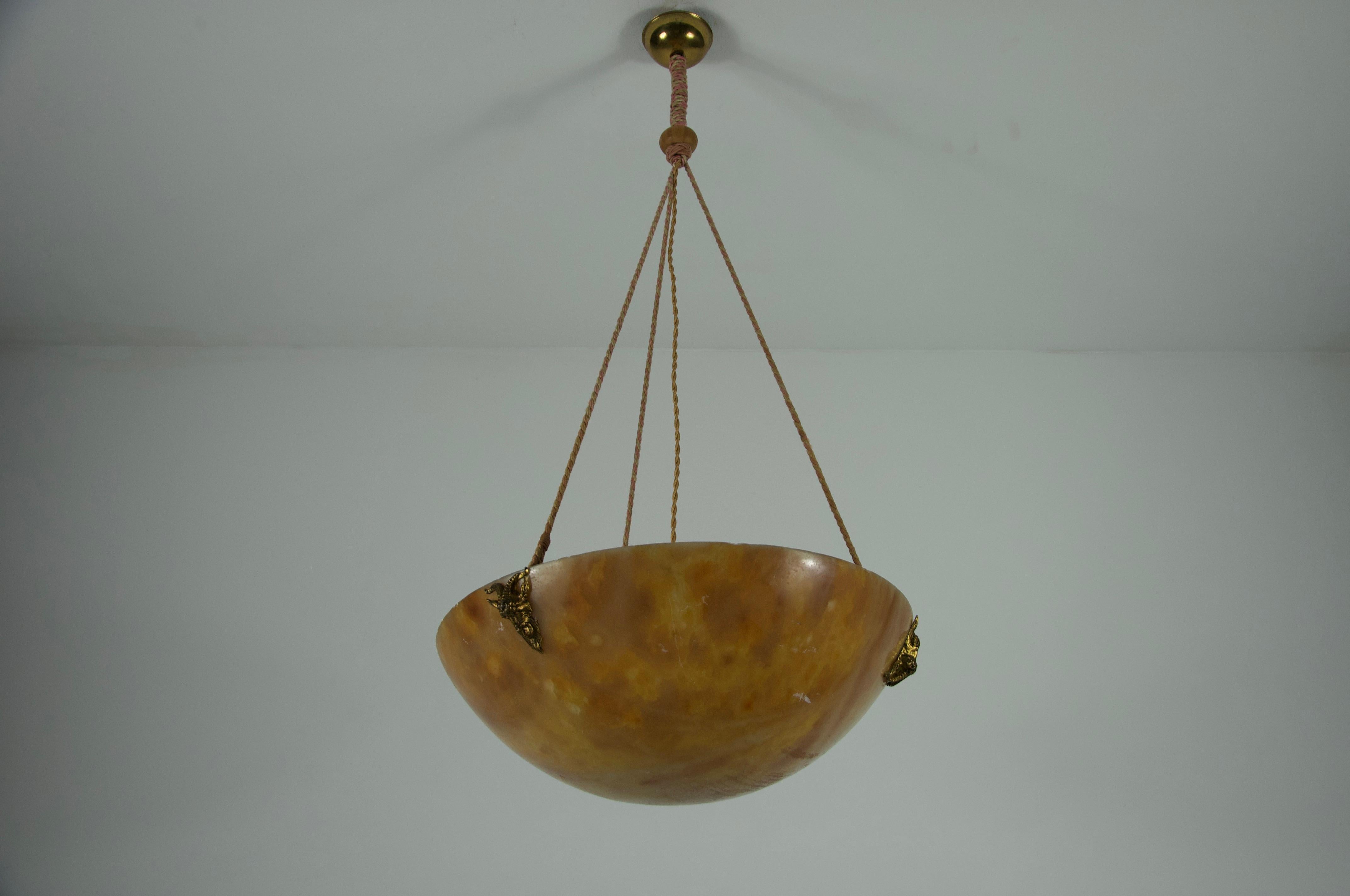 Mid-Century Modern Large and Heavy Hand Carved Alabaster Ceiling Lamp, 1930s, Germany For Sale