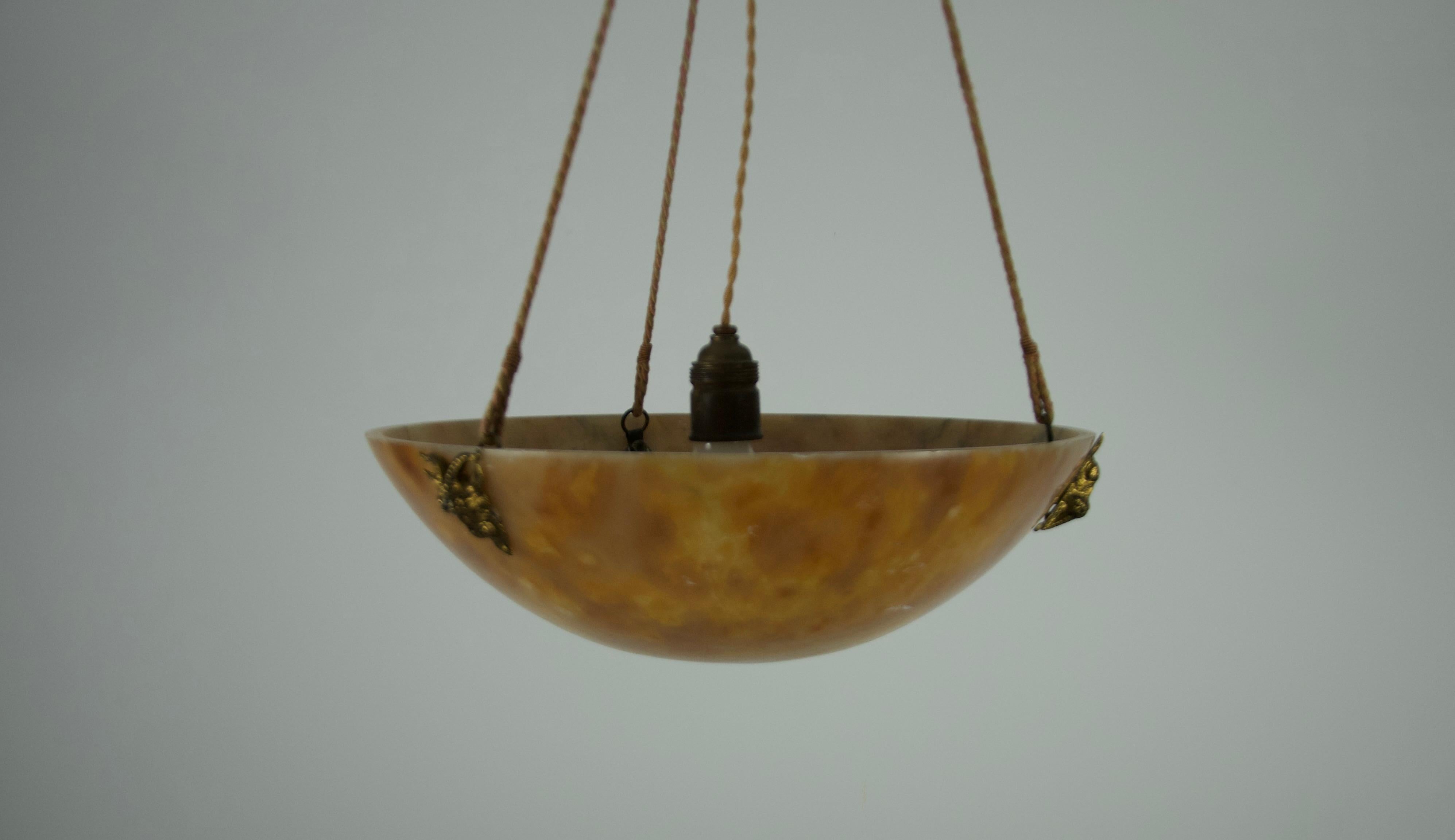 Large and Heavy Hand Carved Alabaster Ceiling Lamp, 1930s, Germany For Sale 1
