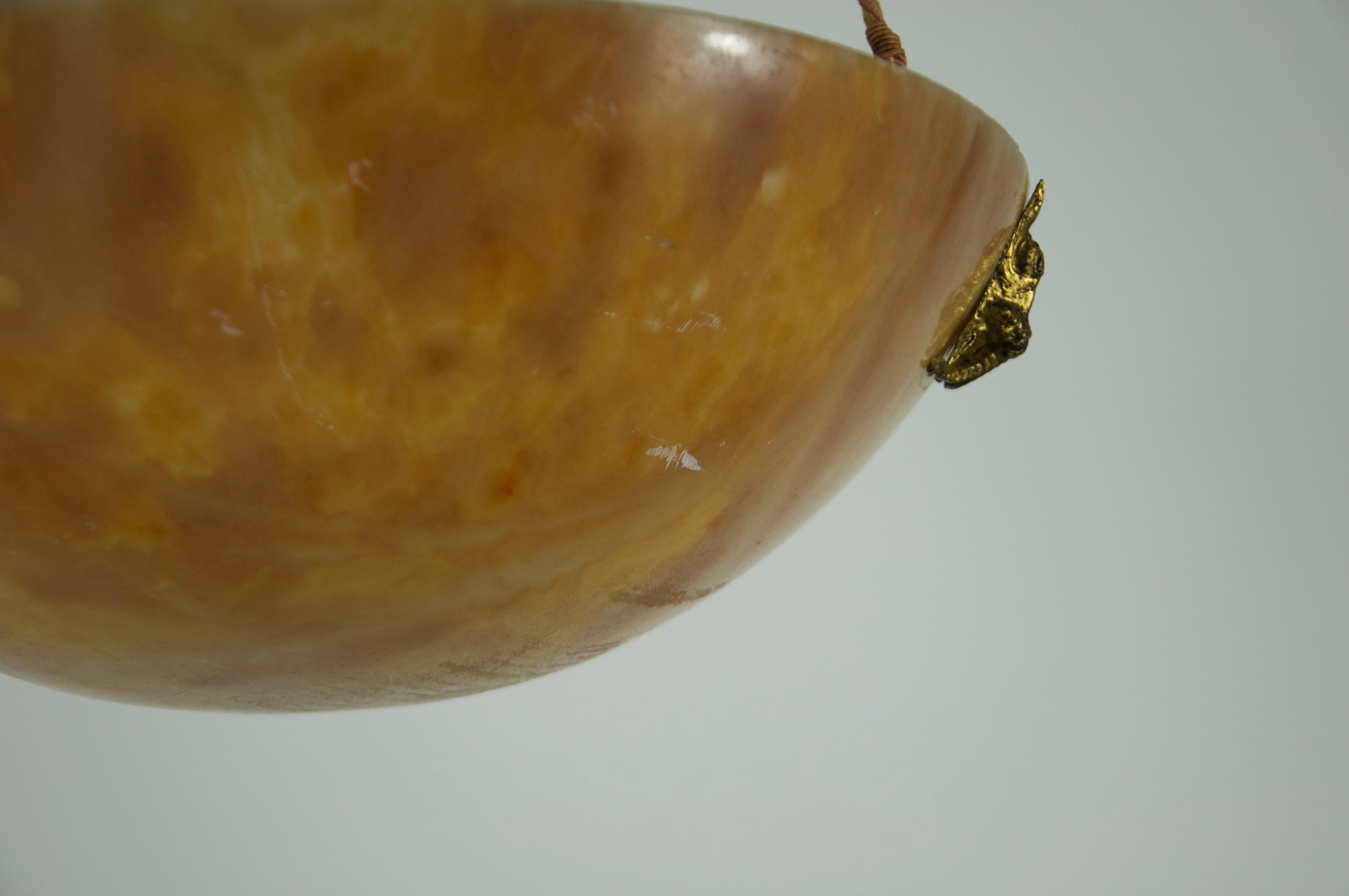 Large and Heavy Hand Carved Alabaster Ceiling Lamp, 1930s, Germany For Sale 2