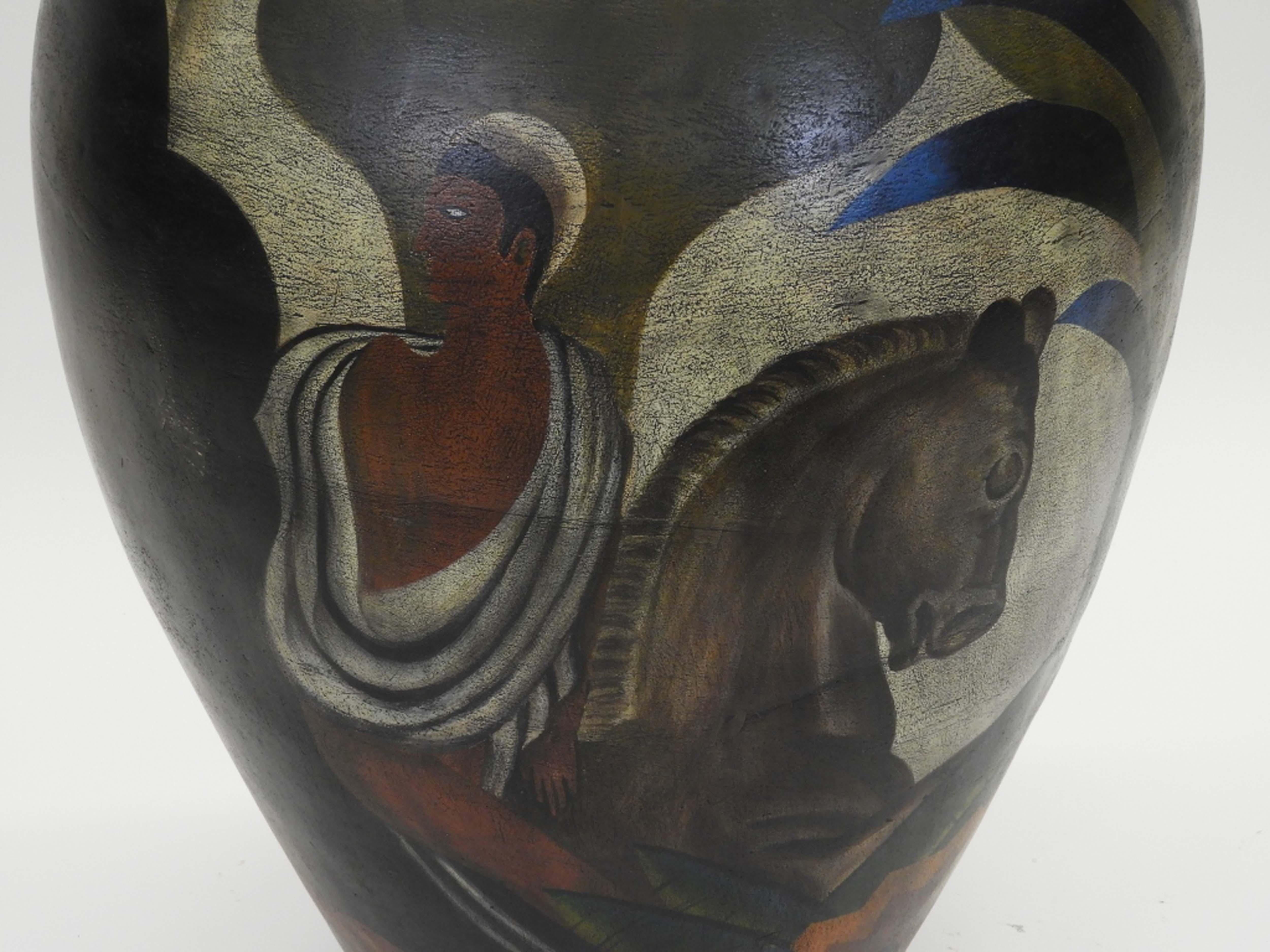 Peint à la main Grand et lourd vase de sol massif en poterie d'art moderne de style Art déco en vente