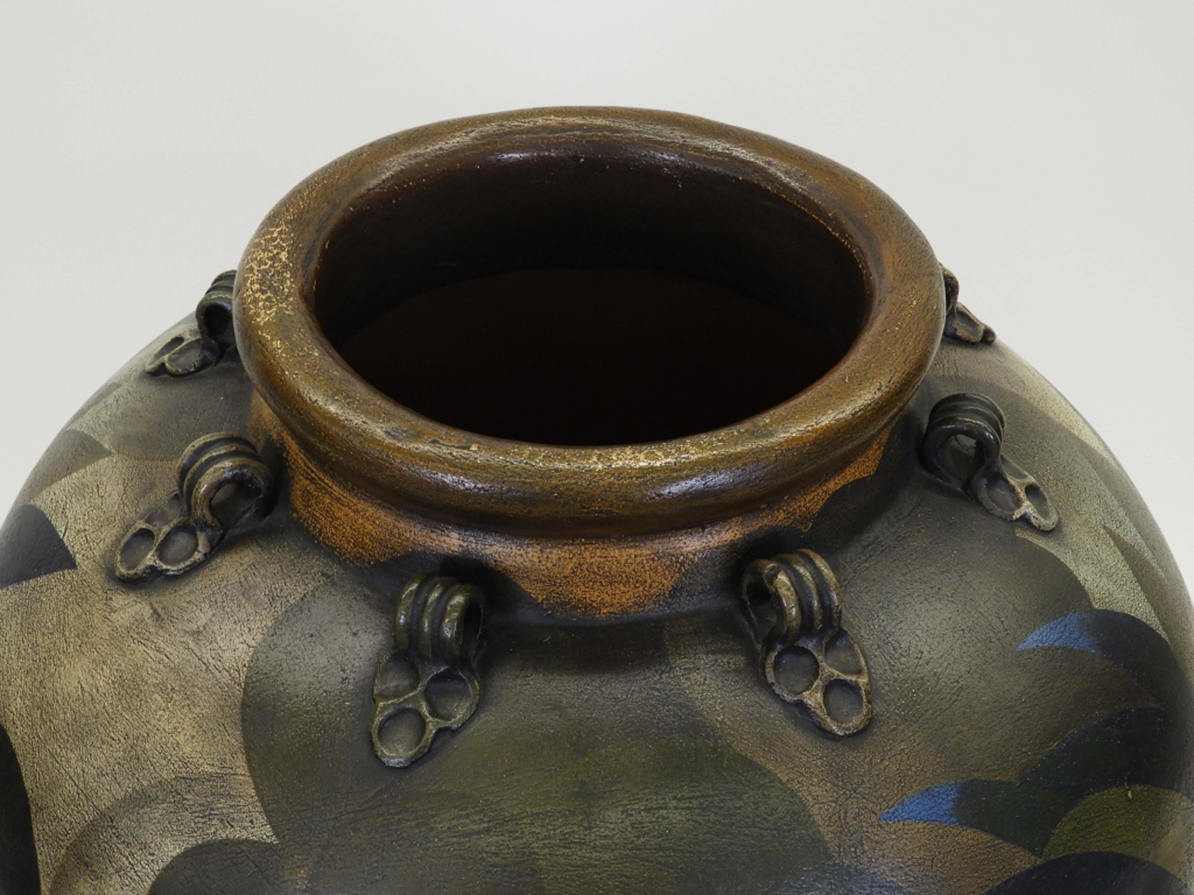 Grand et lourd vase de sol massif en poterie d'art moderne de style Art déco Bon état - En vente à Norton, MA