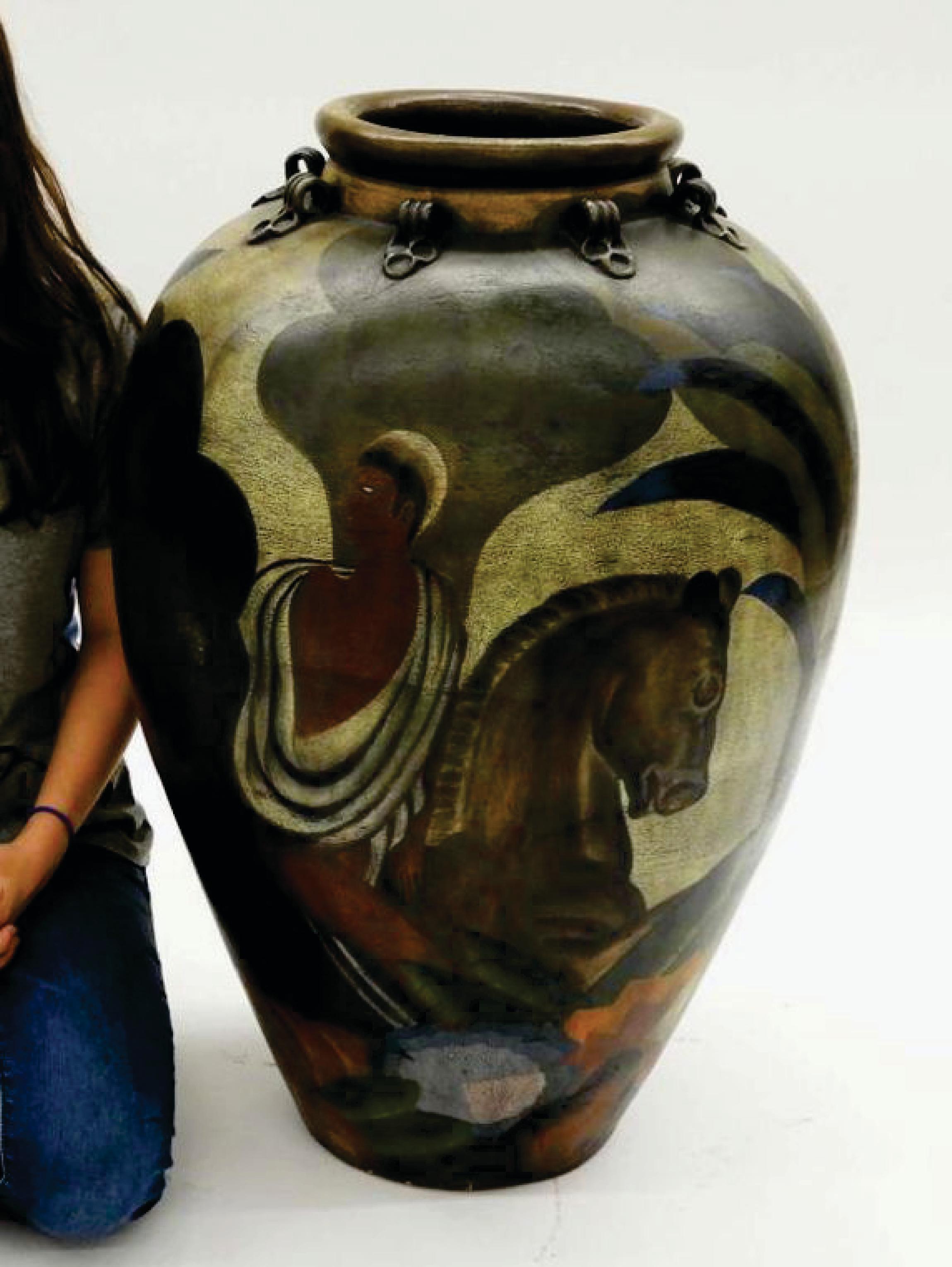 Nord-américain Grand et lourd vase de sol massif en poterie d'art moderne de style Art déco en vente