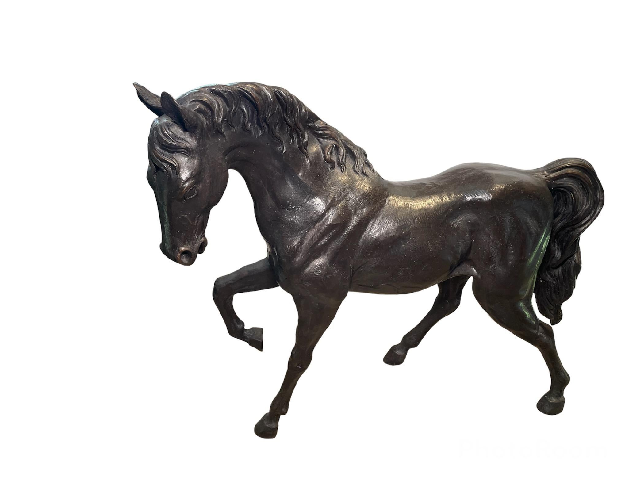 20th Century Large and Heavy Patinated Bronze Sculpture/Statue of a Horse