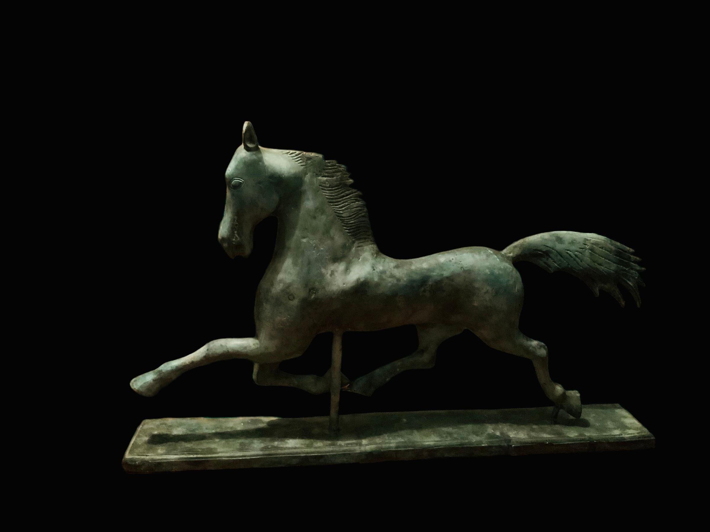 Large and Heavy Patinated Metal Sculpture of Galloping Horse For Sale 7