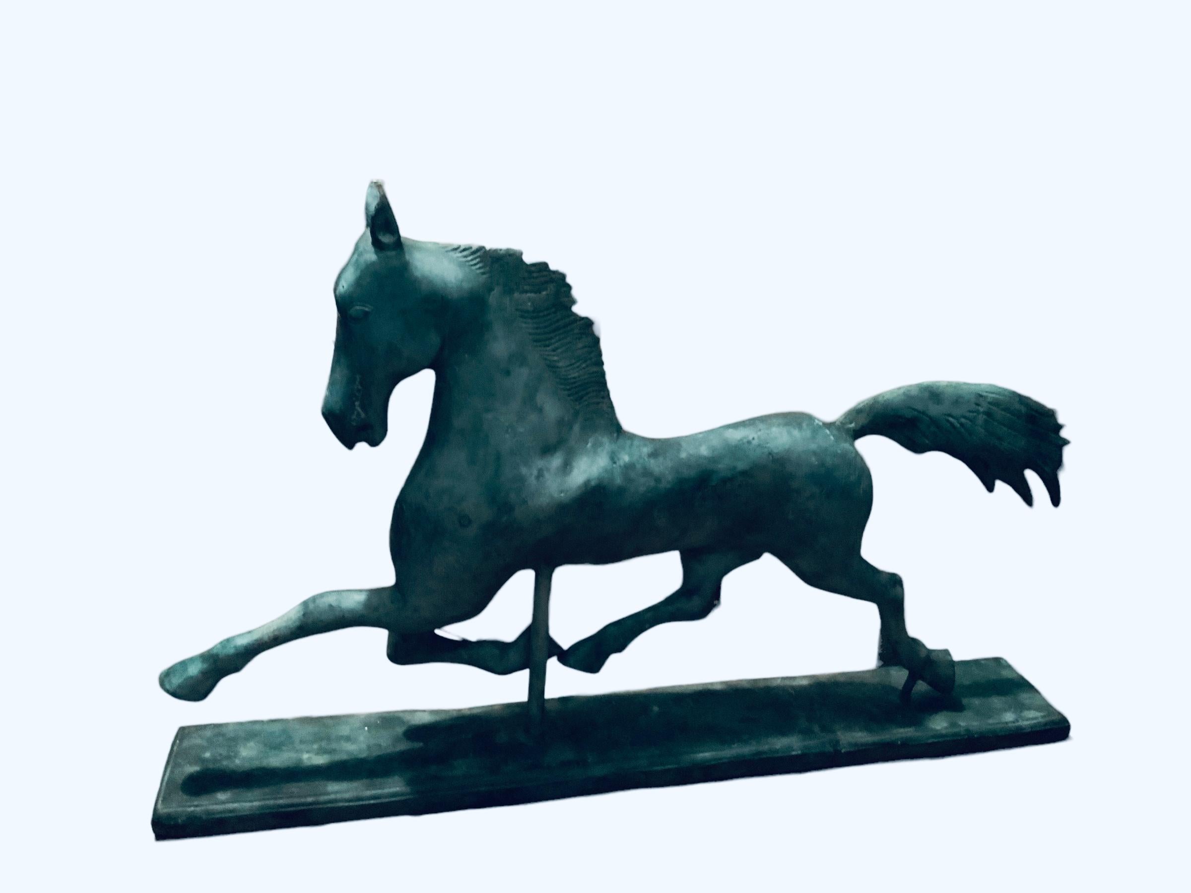 Large and Heavy Patinated Metal Sculpture of Galloping Horse For Sale 2
