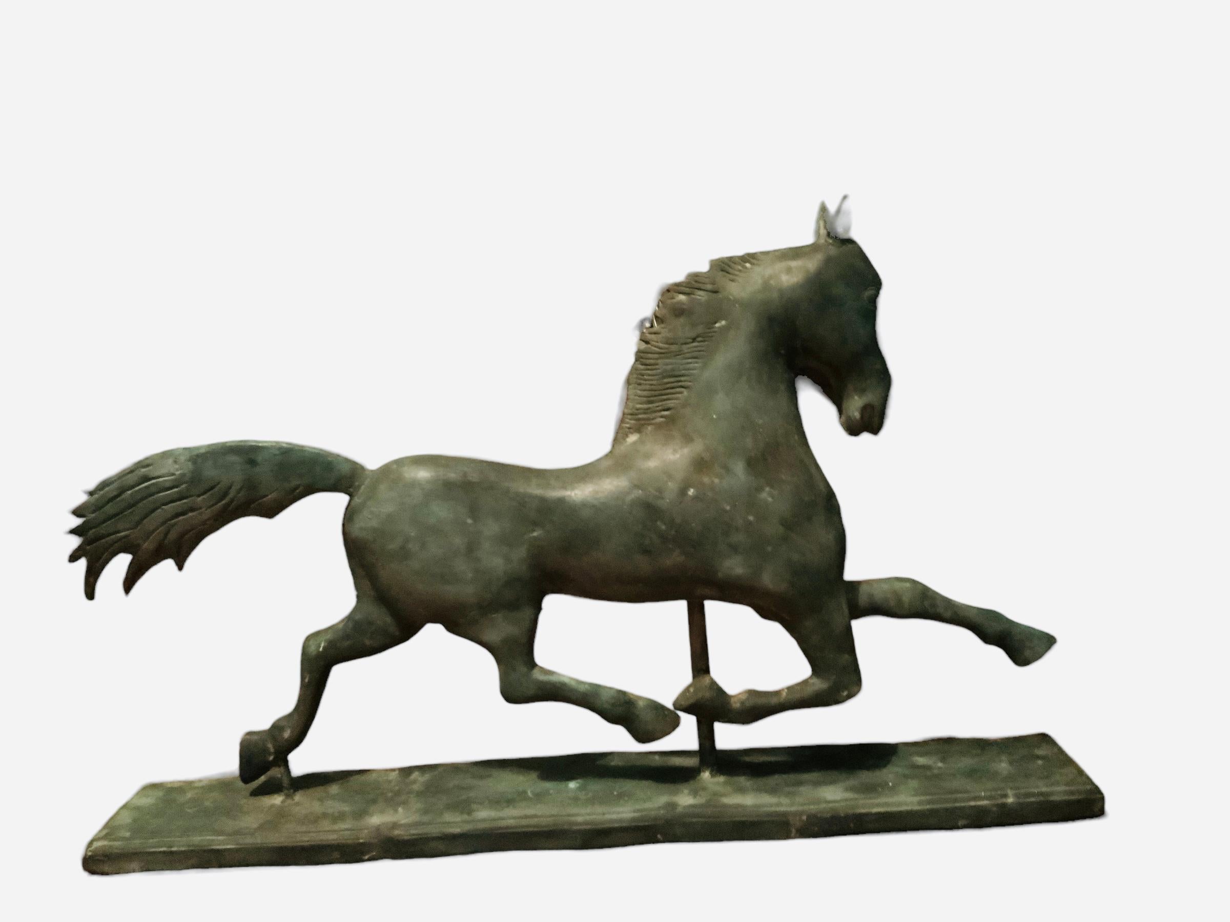 Large and Heavy Patinated Metal Sculpture of Galloping Horse For Sale 4