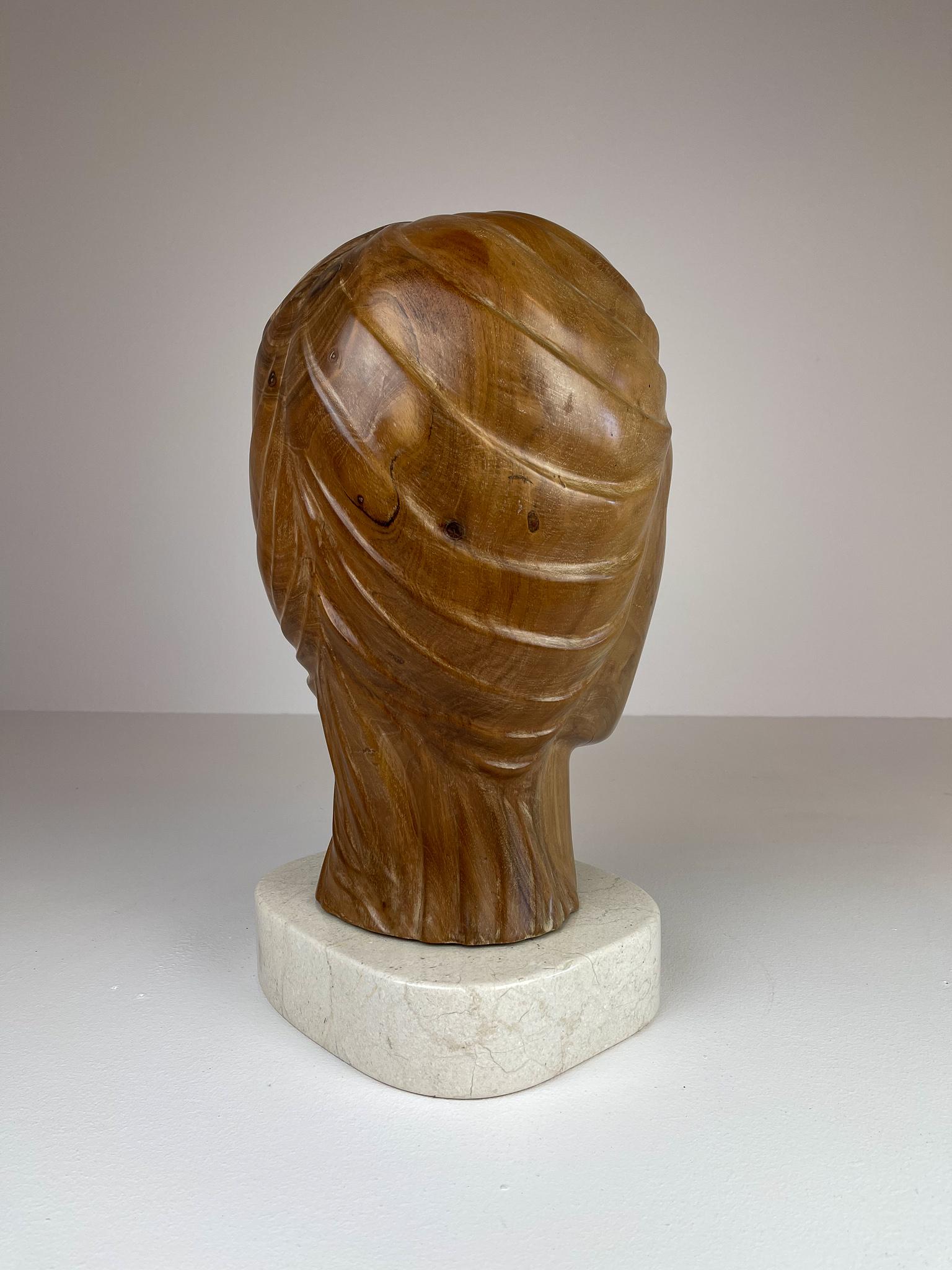 Large and Heavy Sculpture of a Female Face in Mahogany 4