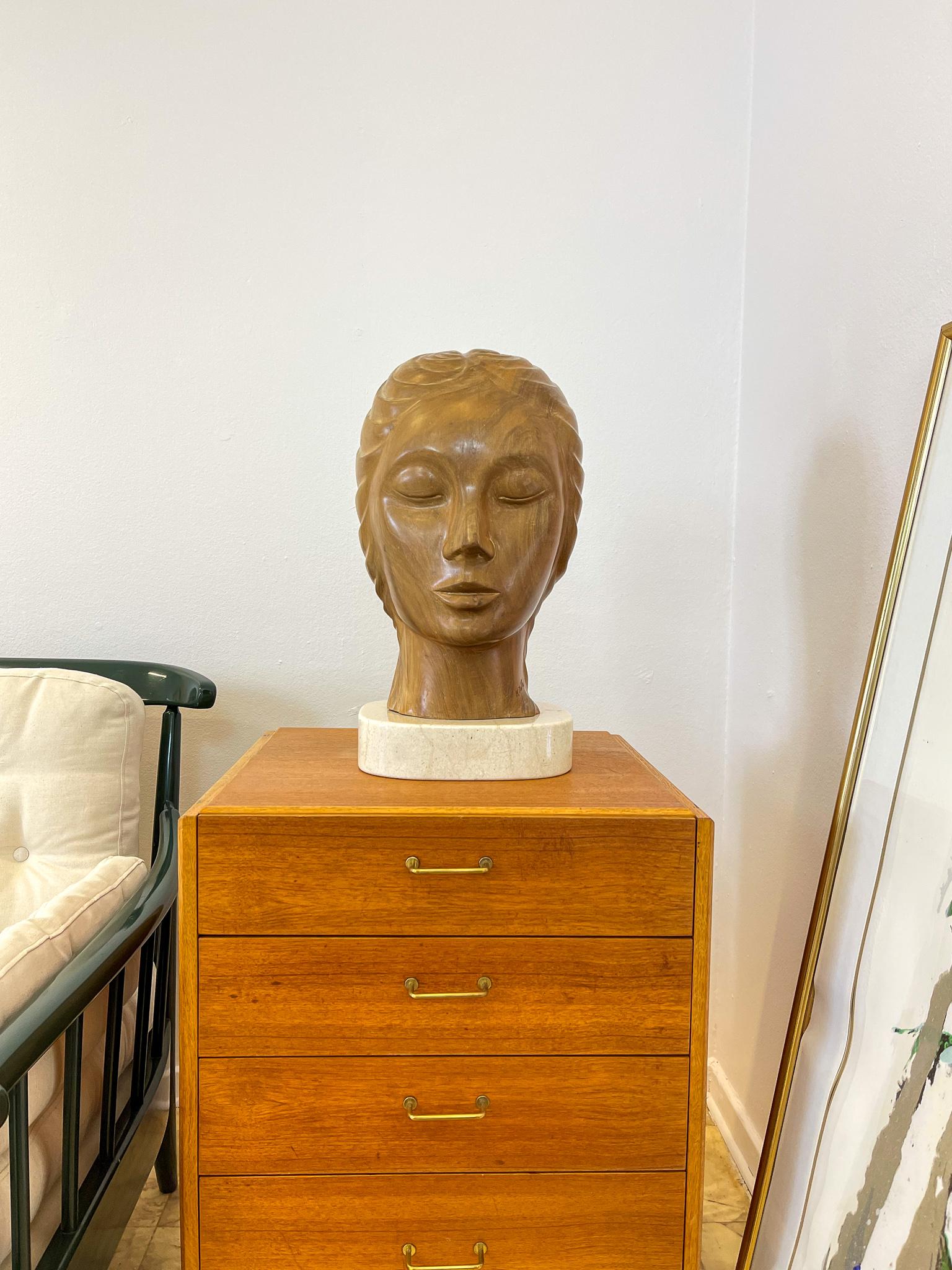 Large and Heavy Sculpture of a Female Face in Mahogany 10