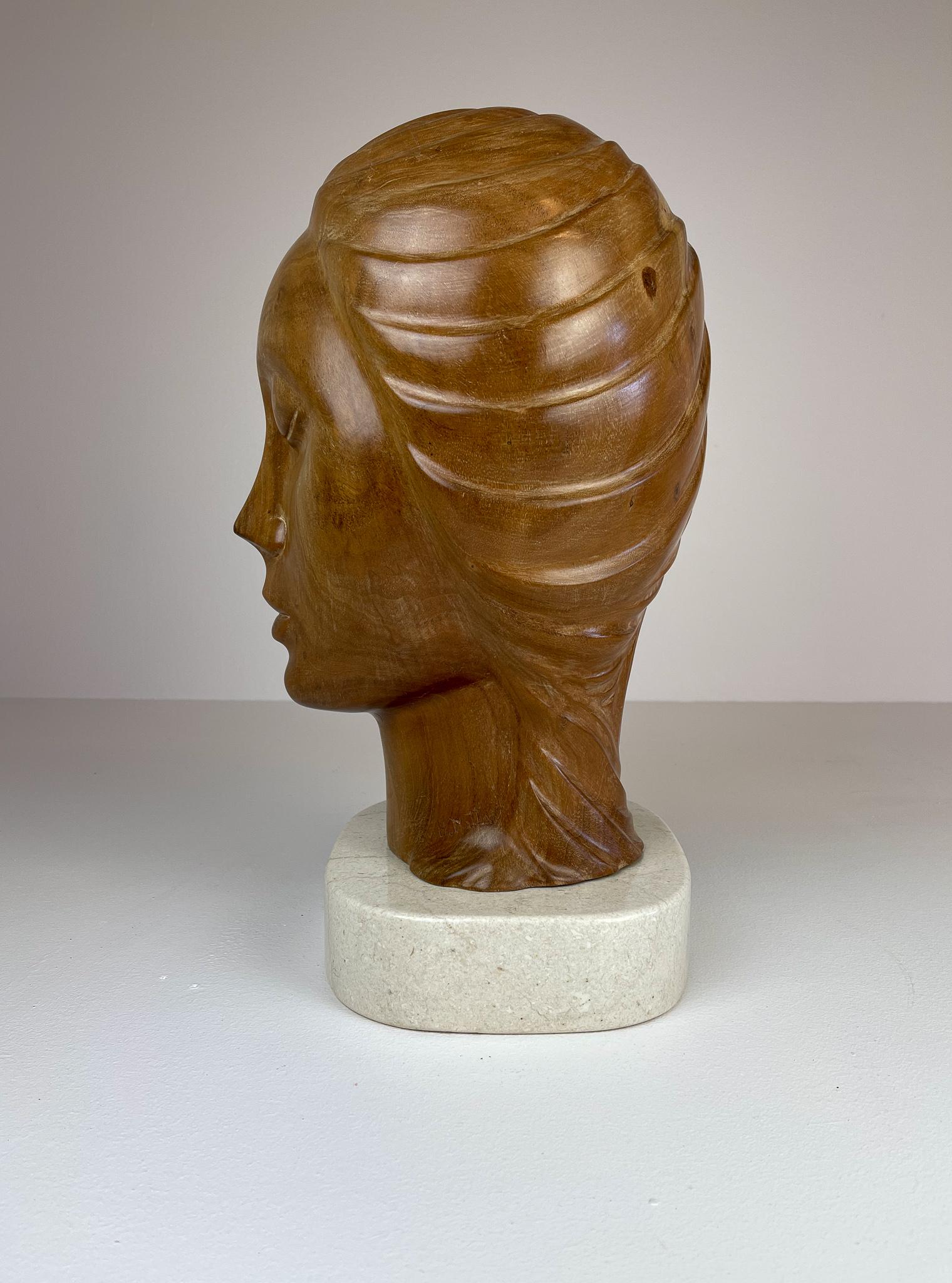 Late 20th Century Large and Heavy Sculpture of a Female Face in Mahogany