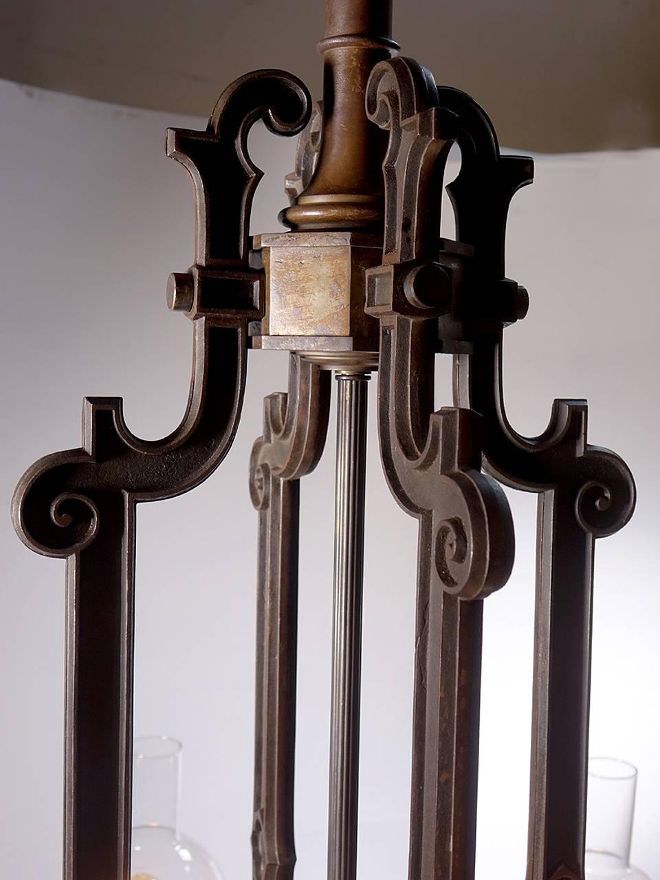Large and Important 1870s Cast Iron Eight-Arm Oil Chandelier In Excellent Condition In Peekskill, NY