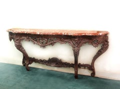 Grande et importante table console en chêne sculpté de la fin du XIXe siècle