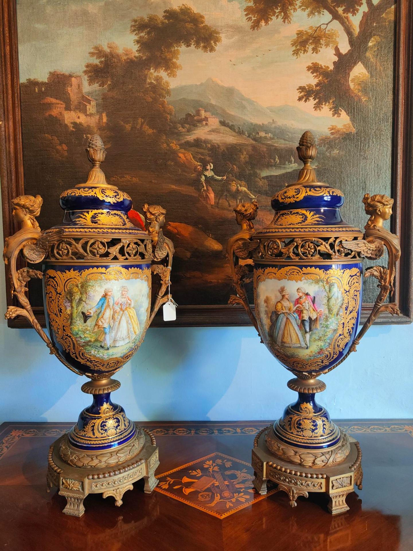Bronze Large and Important Pair of Sèvres Porcelain Vases