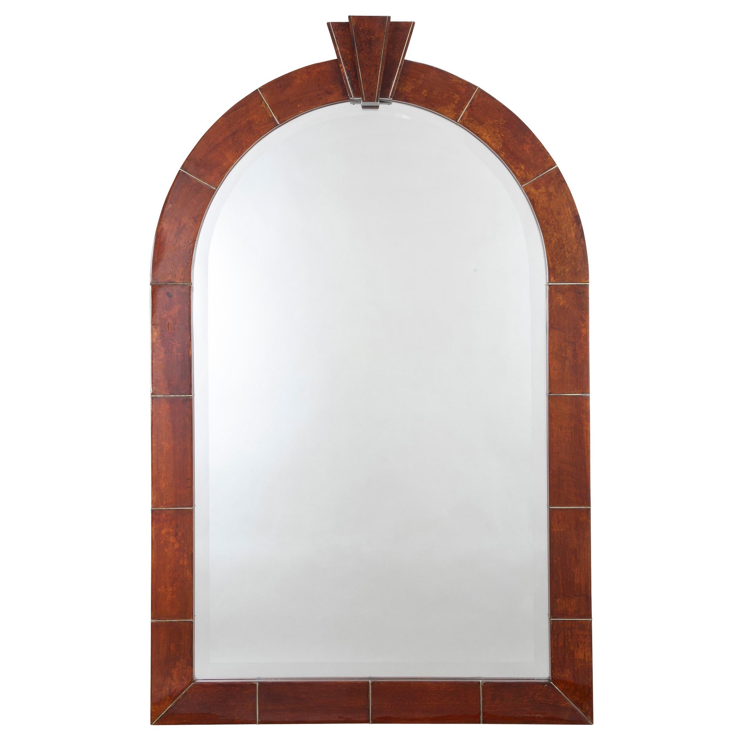 Large and Important Signed Karl Springer Mirror with Lacquered Goatskin Frame For Sale