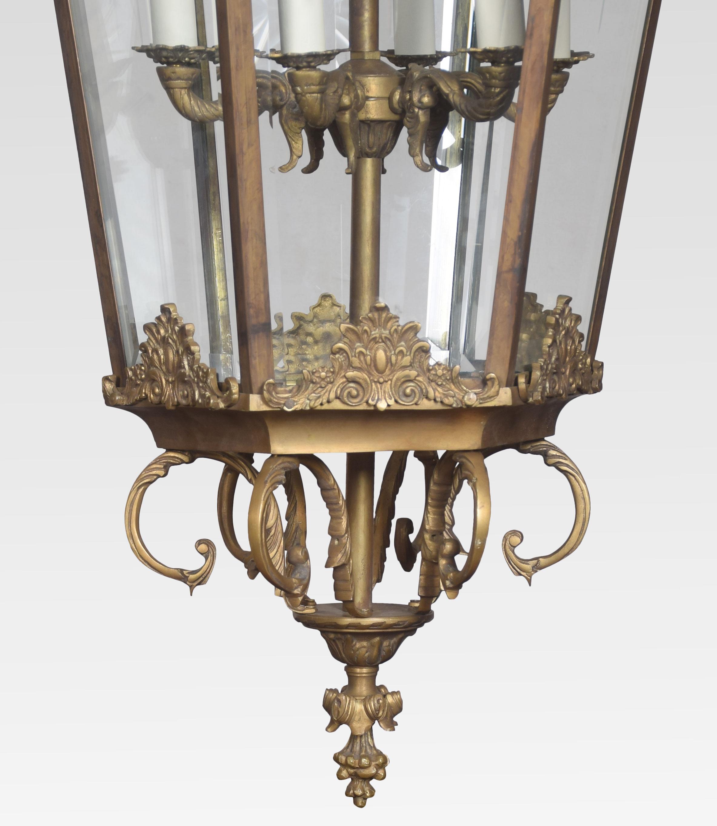 British Large and Imposing Gilded Cast Brass Six Light Lantern